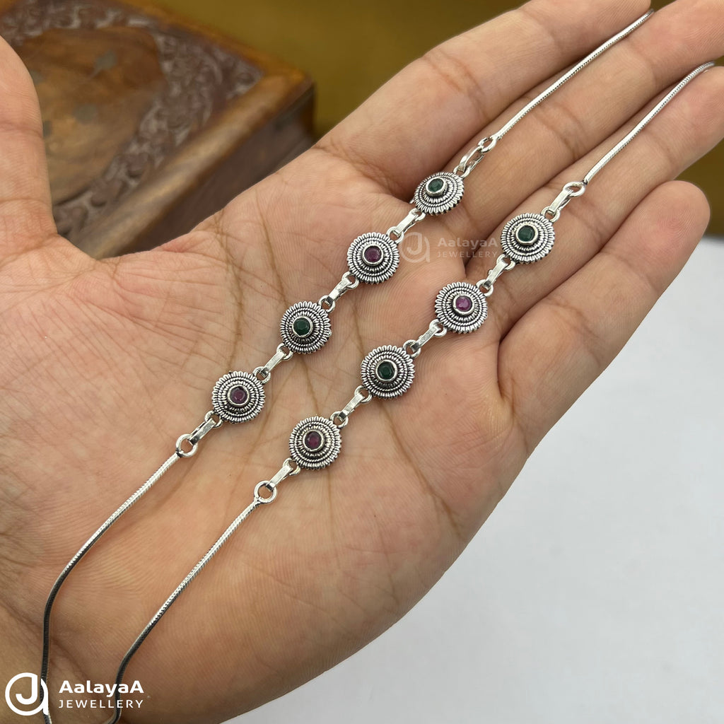 Silver Antique Zoya Twin Gem Anklet
