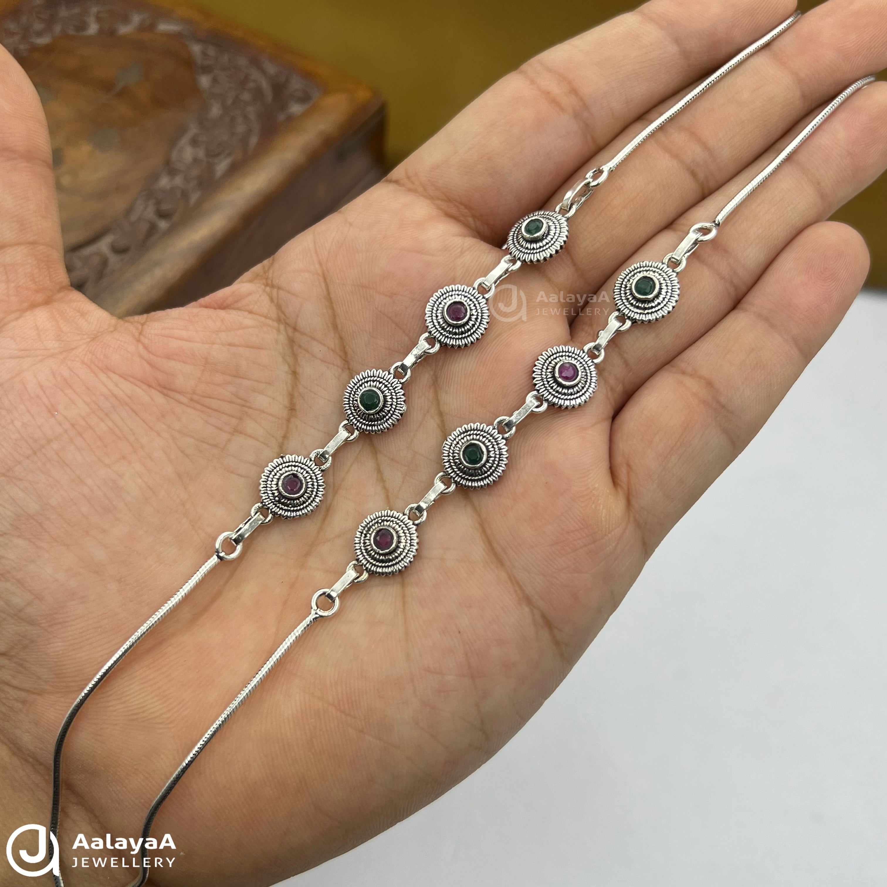 Silver Antique Zoya Twin Gem Anklet