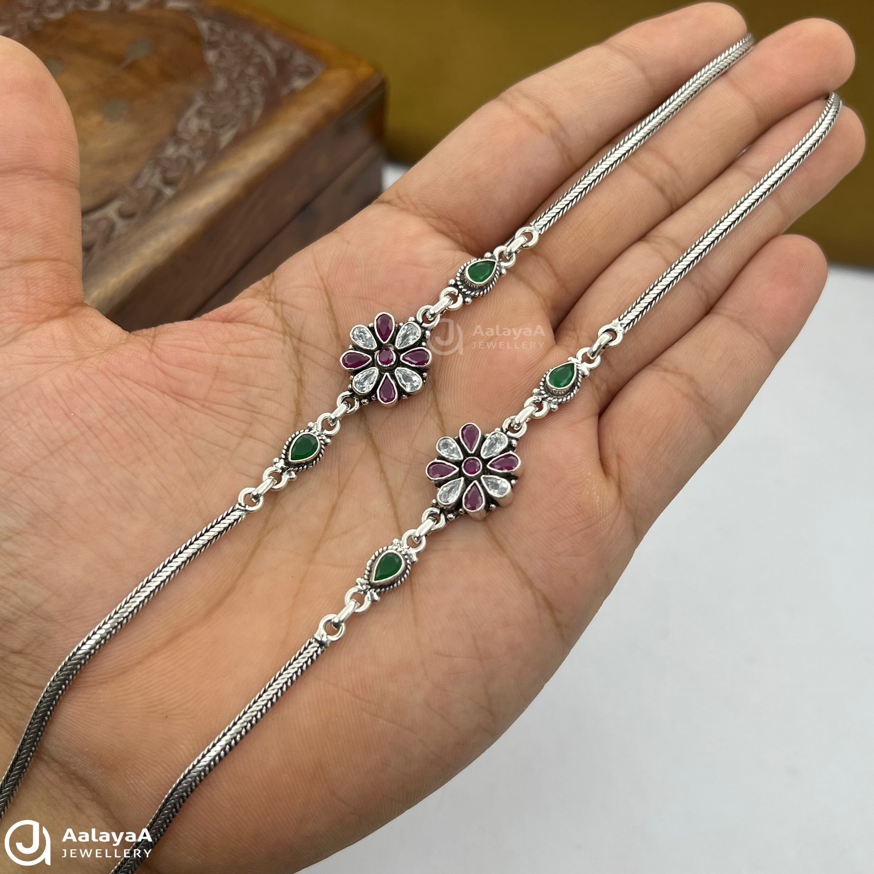 Silver Antique Royal Blossom Anklet