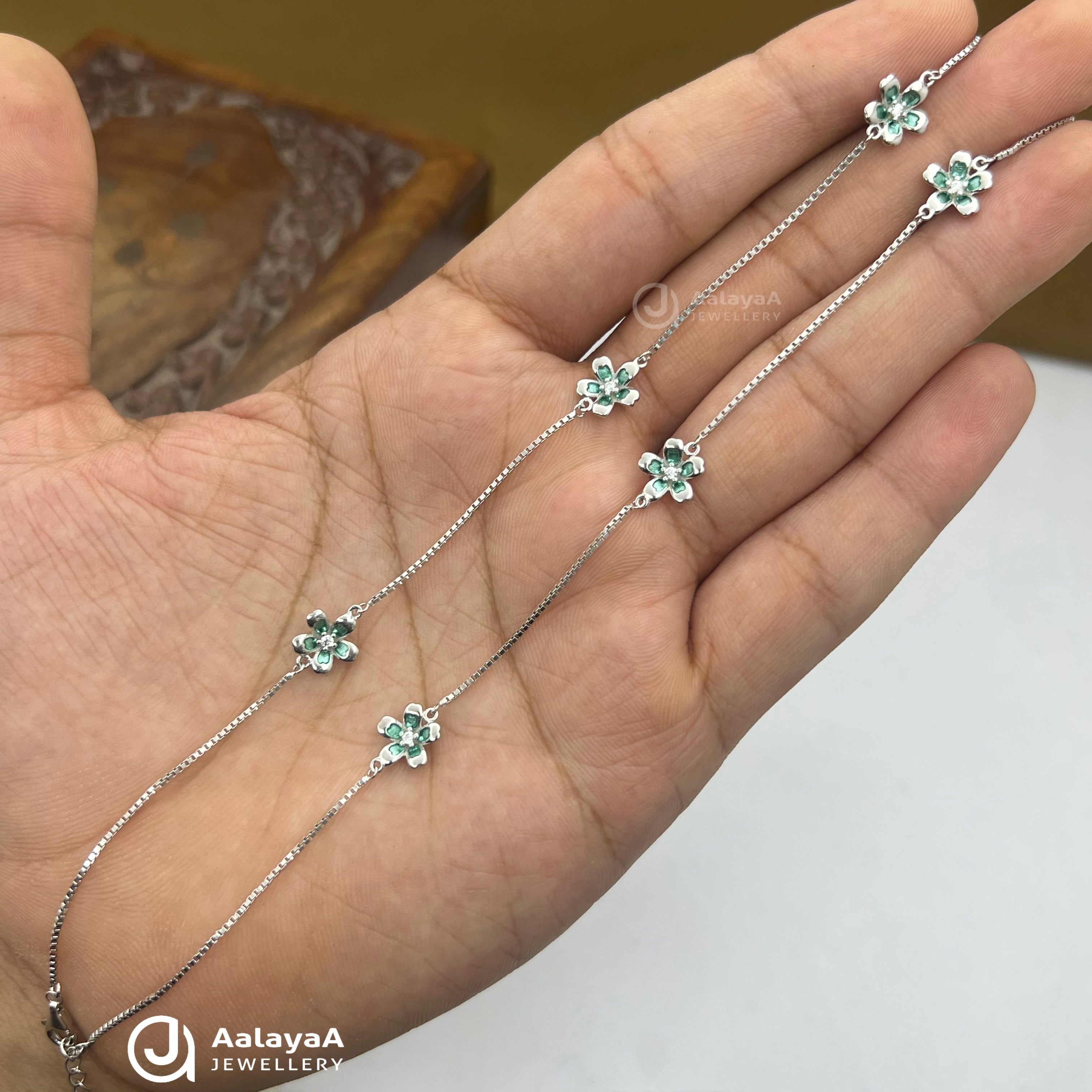 Silver Mint Petal Anklet