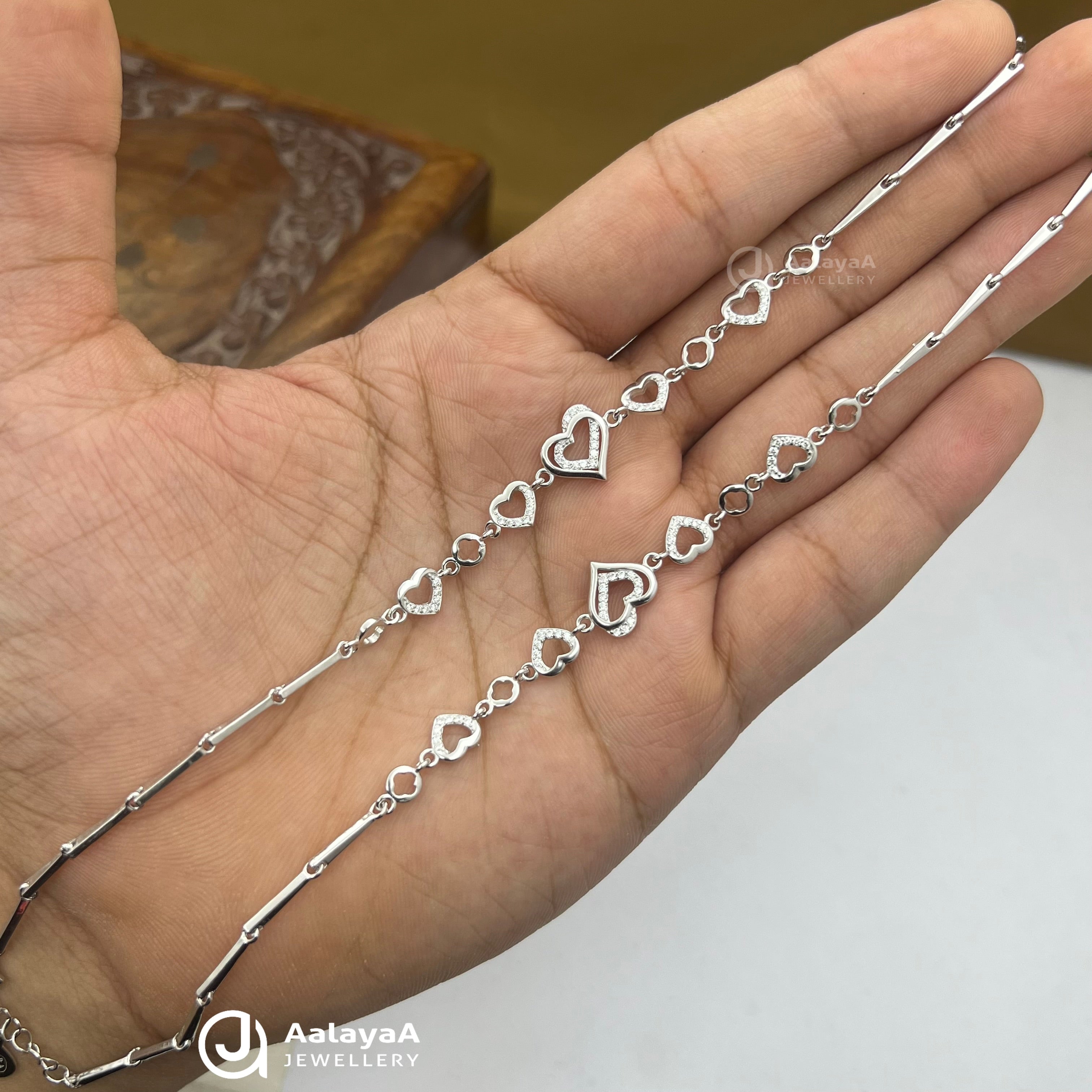 Silver Linked Hearts Anklet