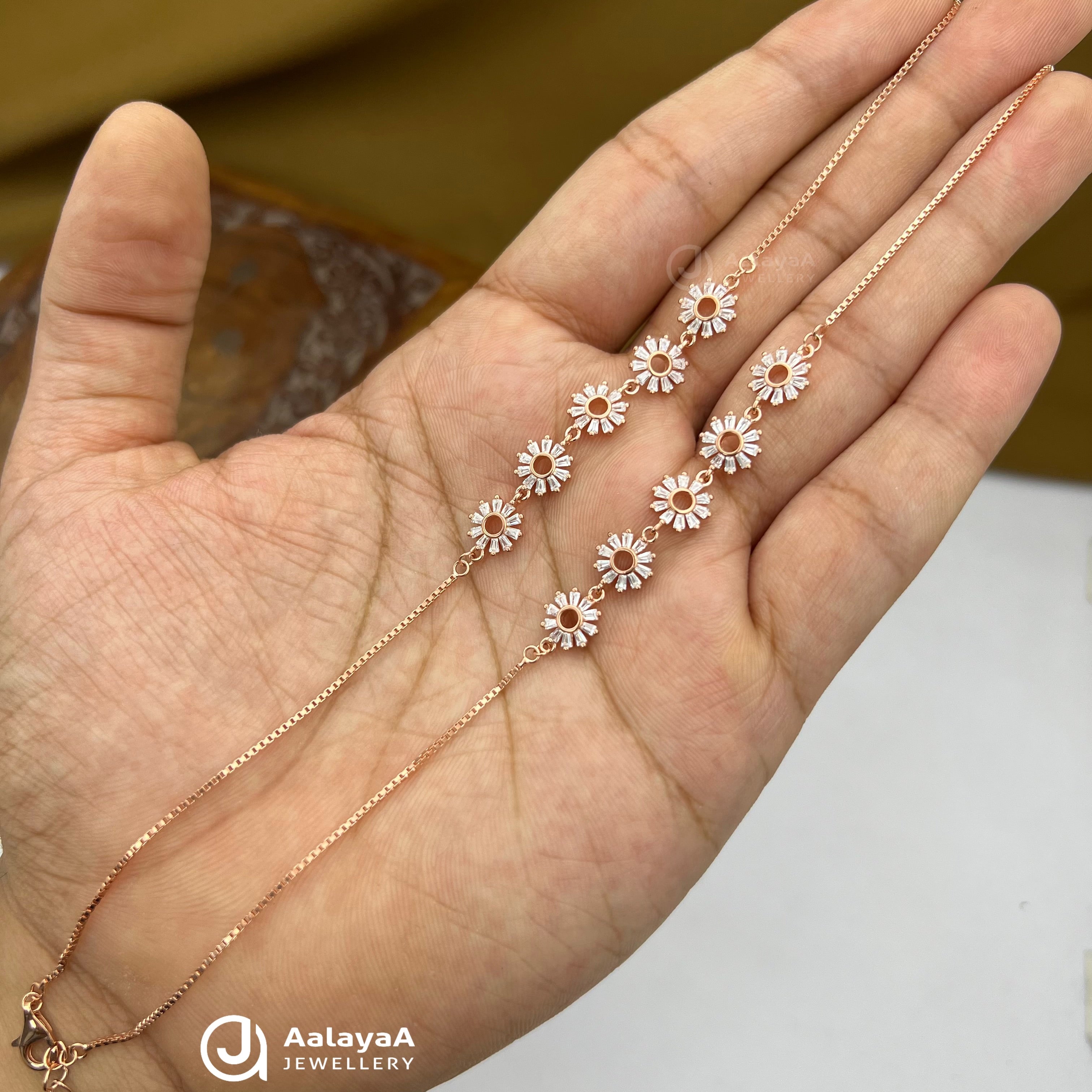 Silver Rose Gold Suryakshi Blossom Anklet