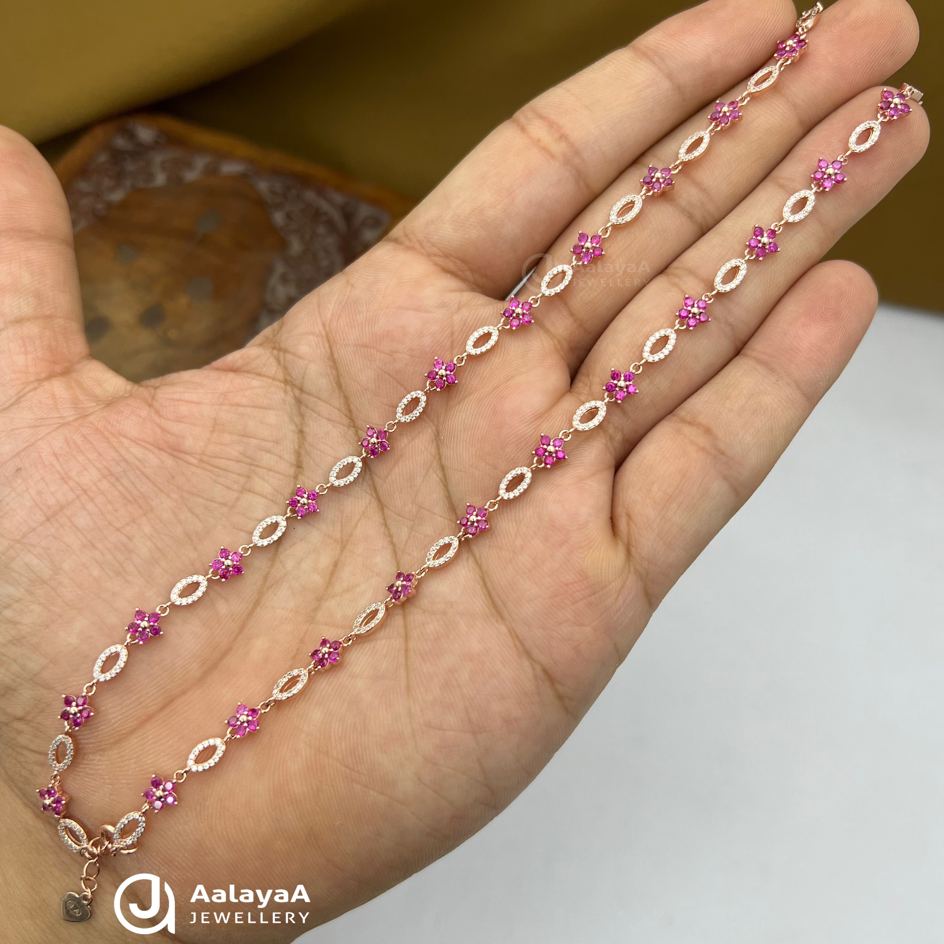 Silver Rose Gold Rose Flora Anklet