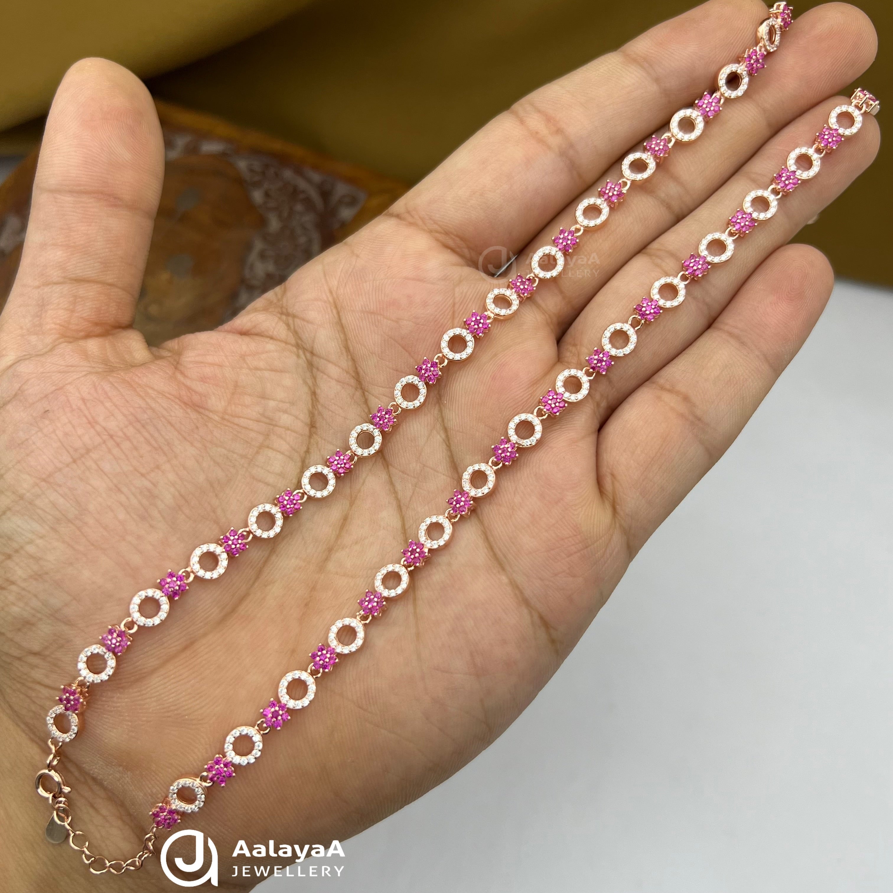 Silver Rose Gold Floral Anklet