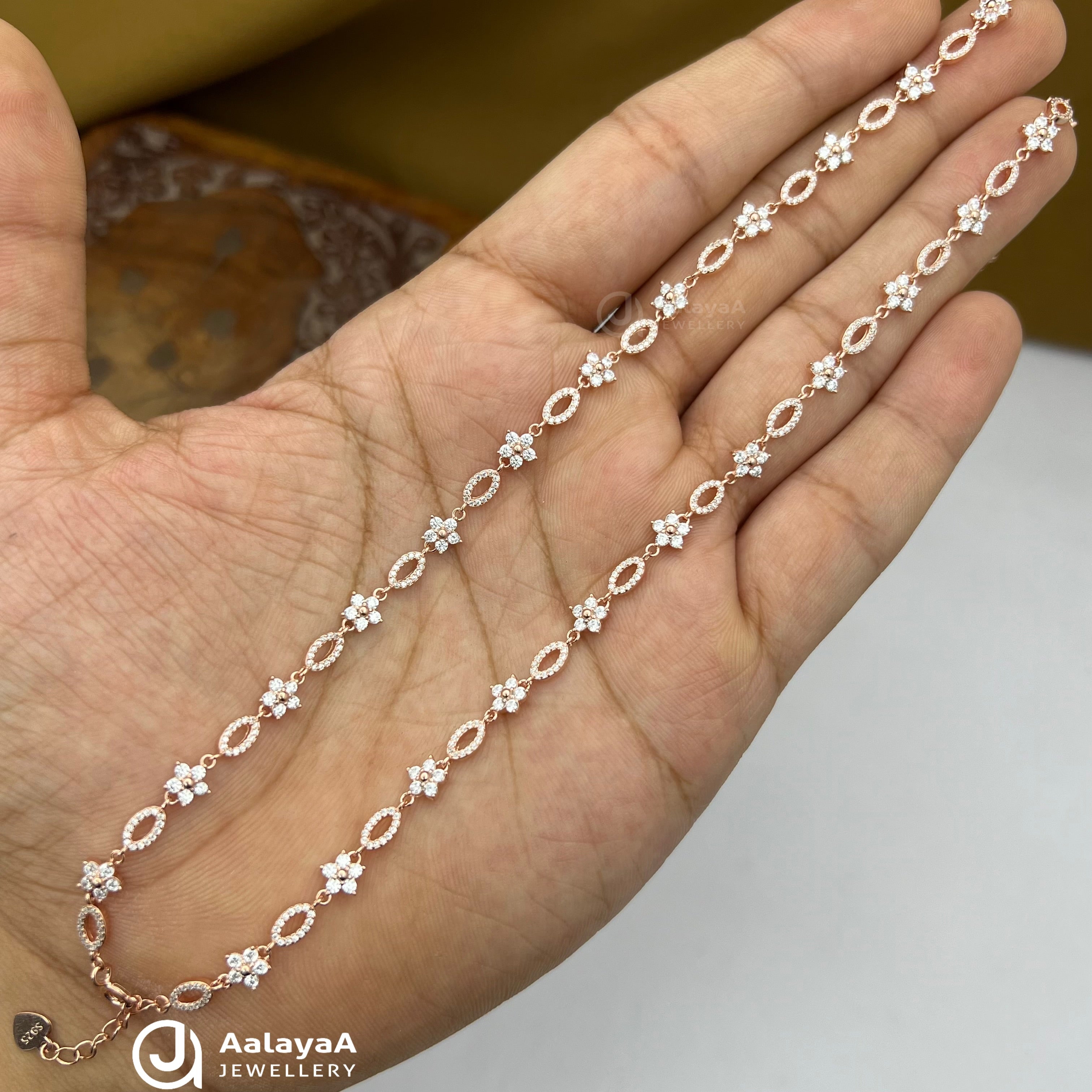 Silver Rose Gold Snow Bloom Anklet