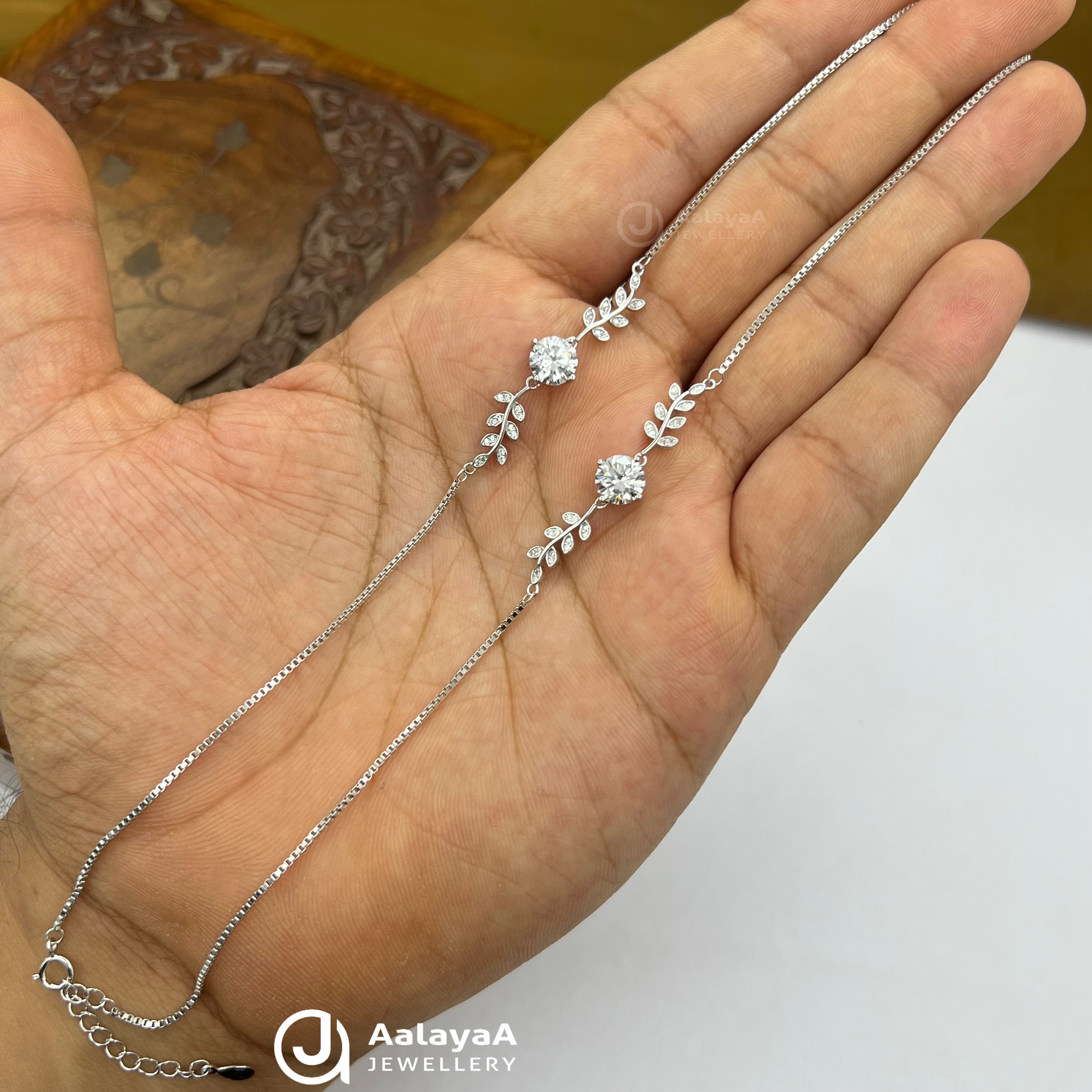 Silver Moon Leaf Anklet