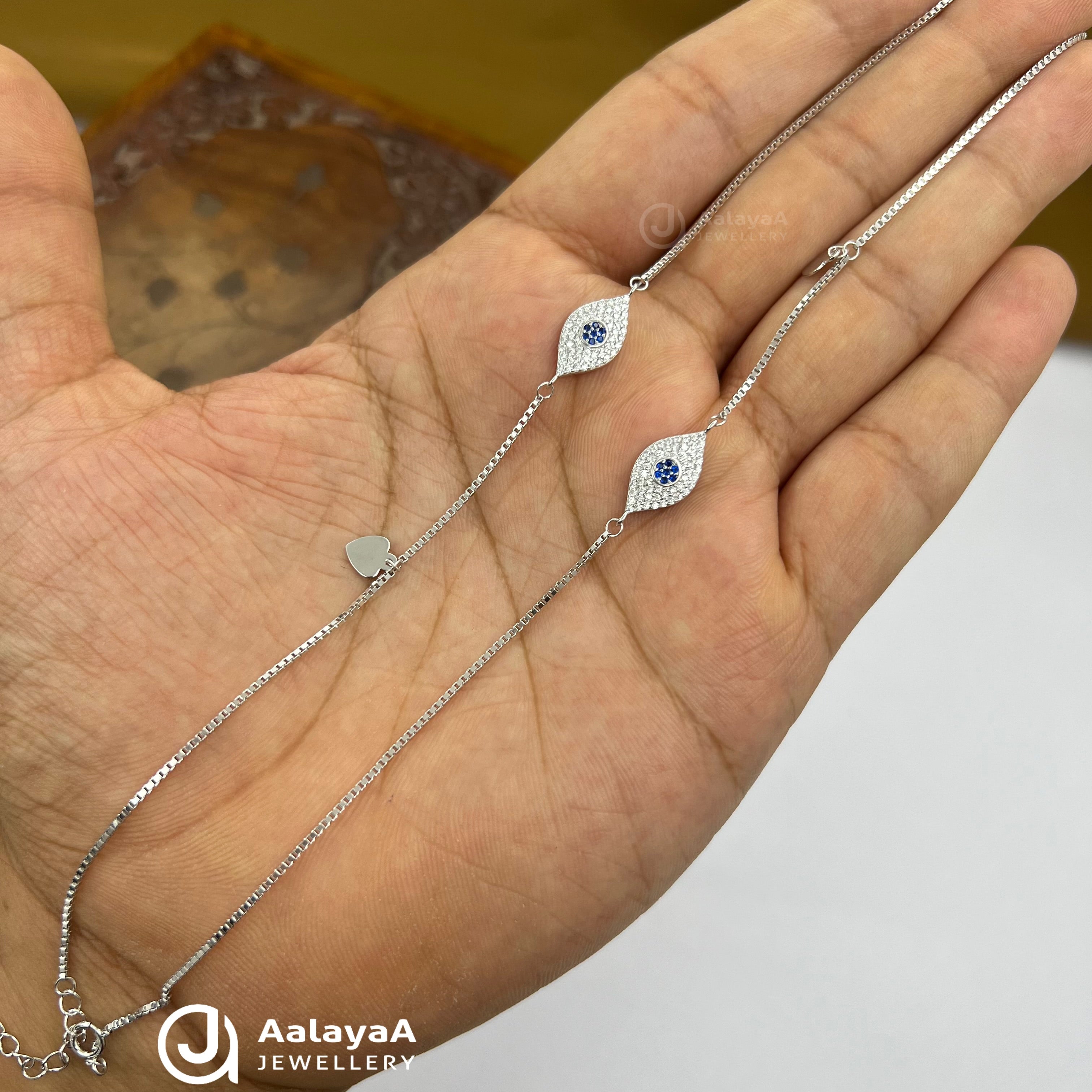 Silver Heart EvilEye Anklet