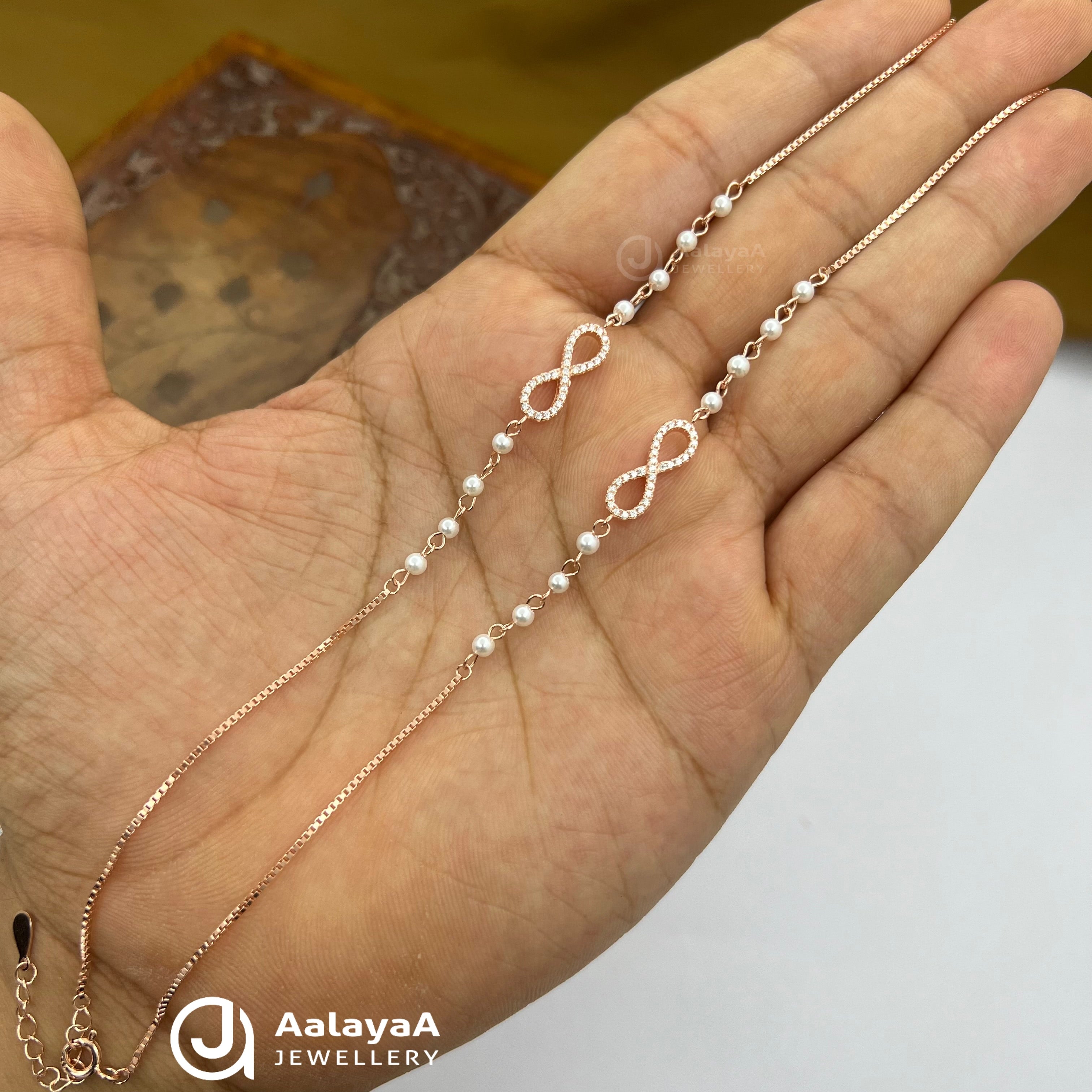 Silver RoseGold Infinitty Pearl Anklet
