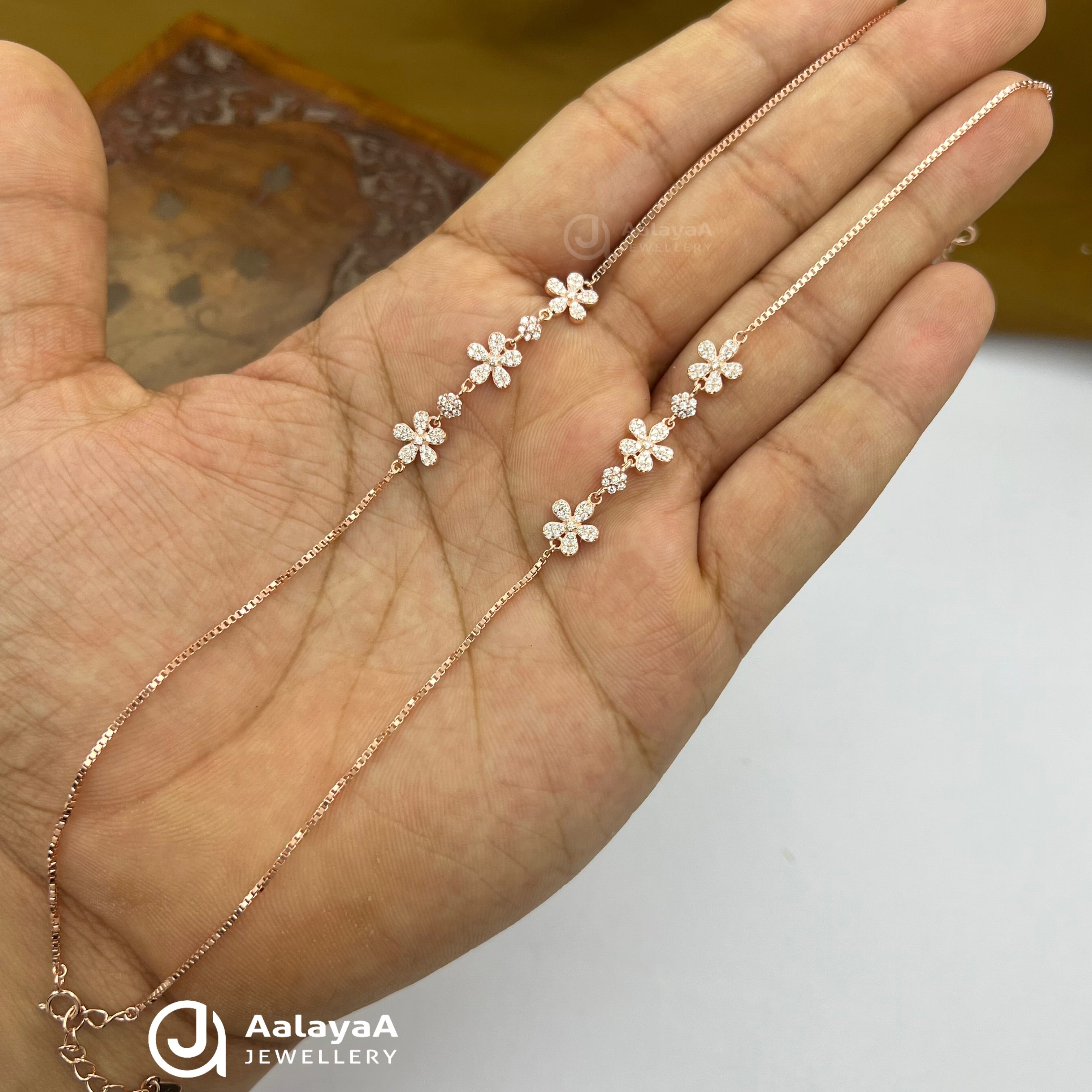 Silver RoseGold Trio Flower Anklet