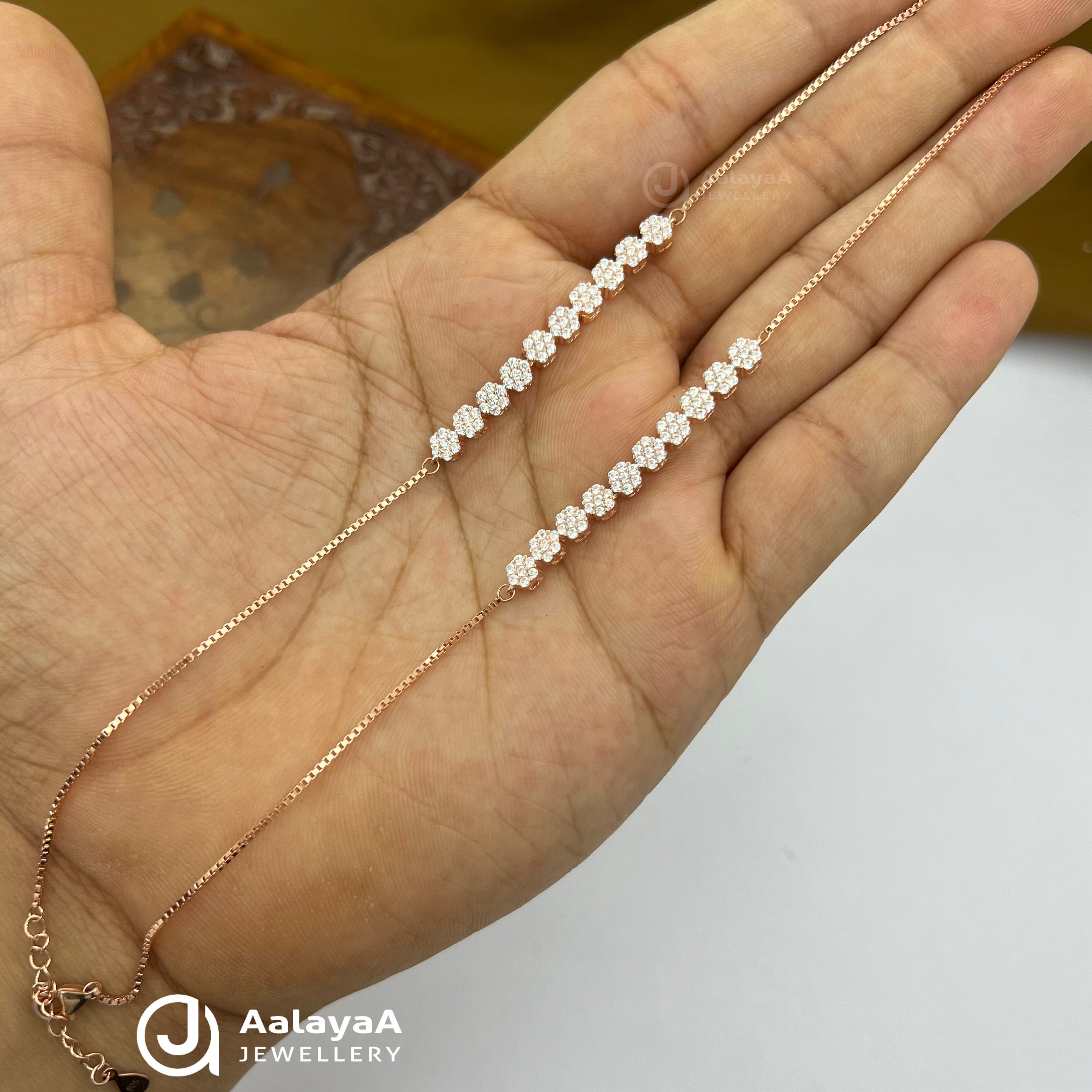 Silver RoseGold Endless Flower Anklet