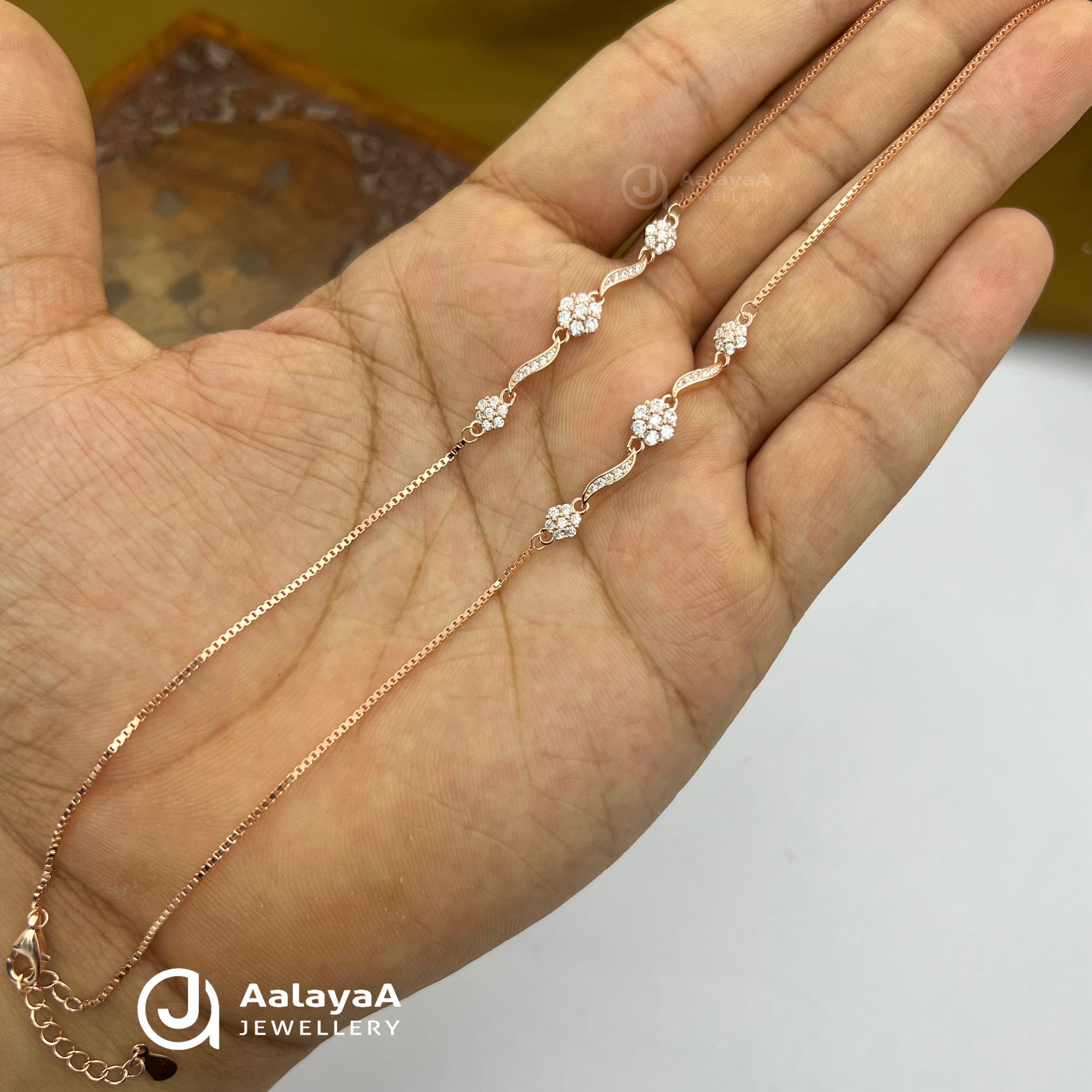 Silver RoseGold Flora Wave Anklet