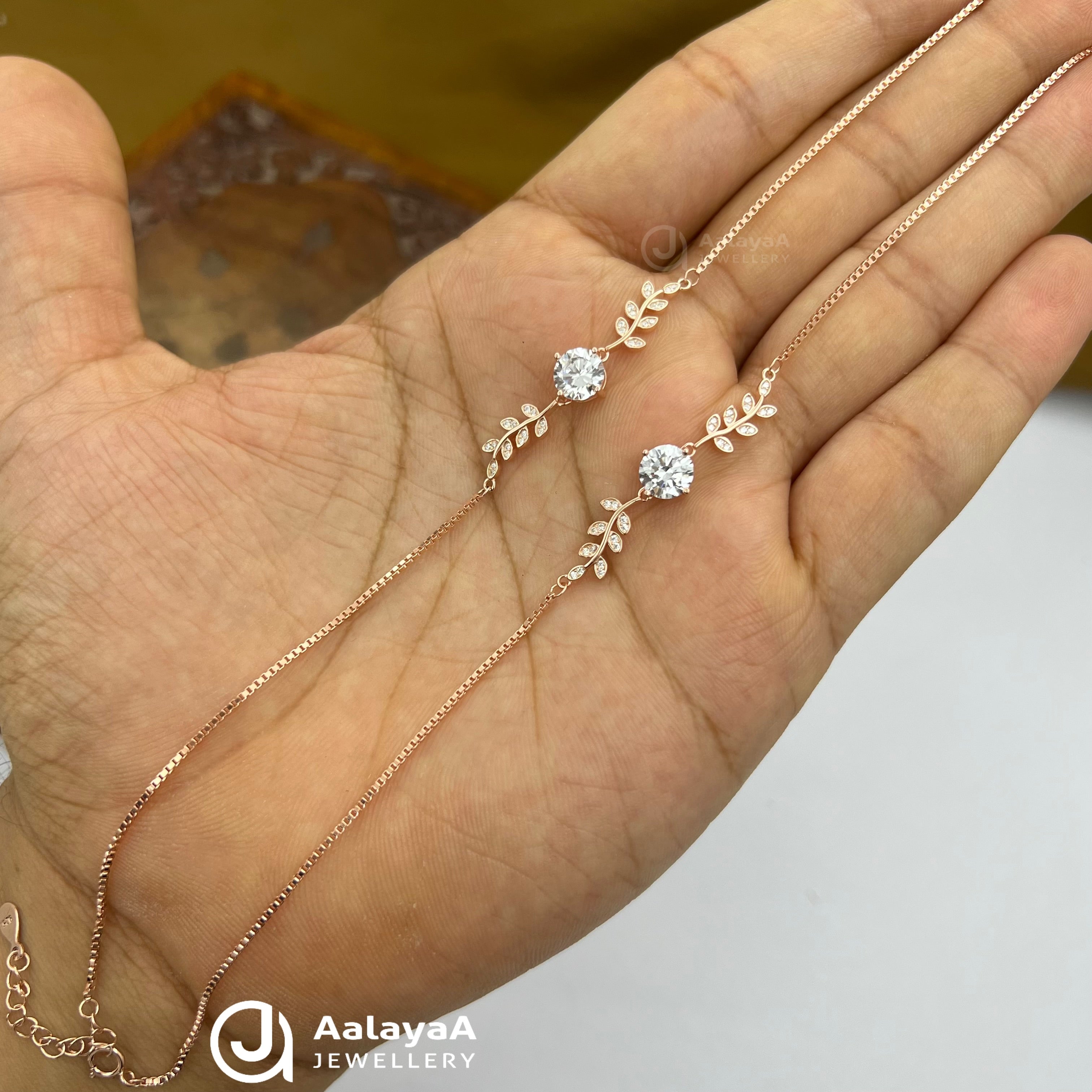 Silver RoseGold Olive Bloom Anklet