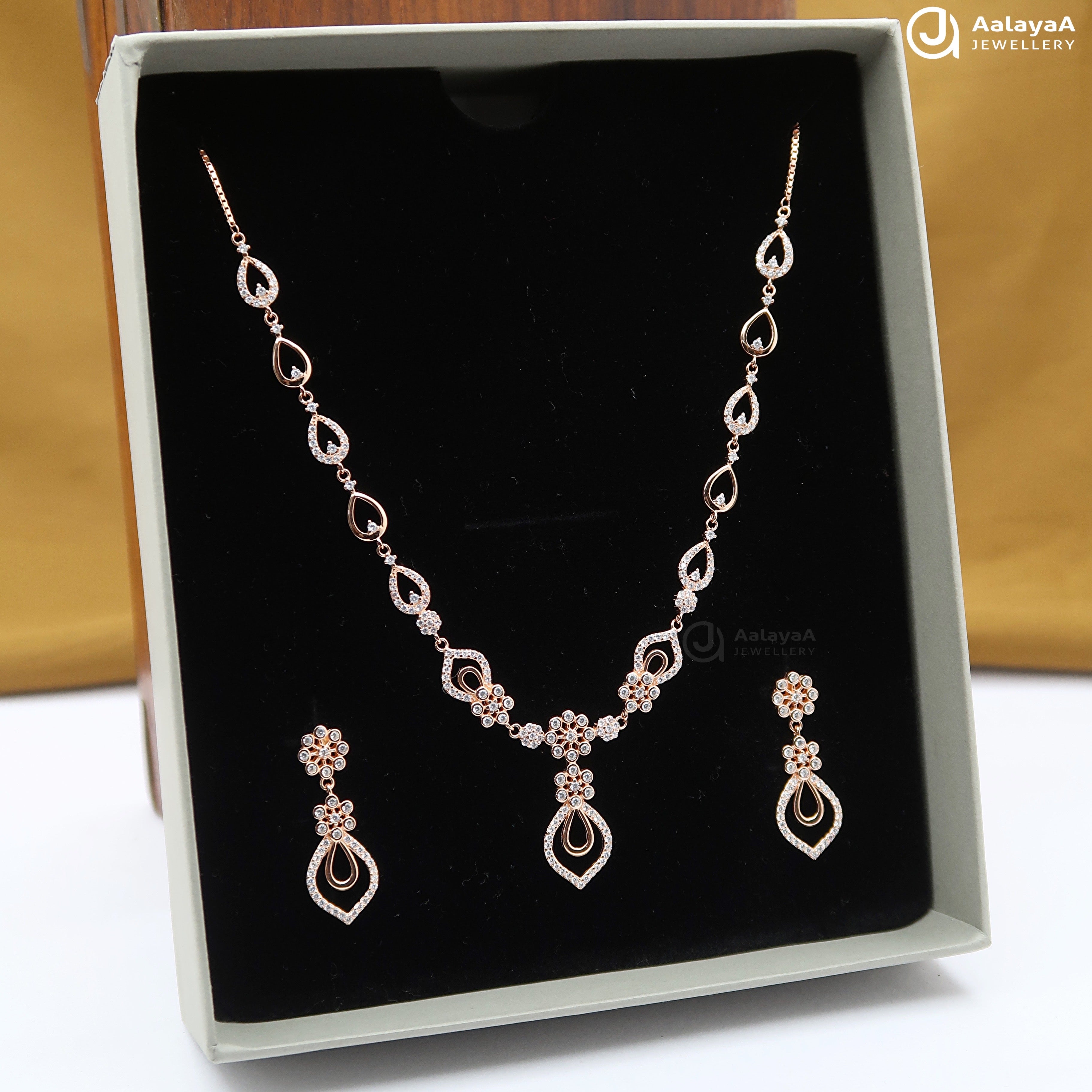 Silver Rose Gold Dewdrop Elegance Necklace Set