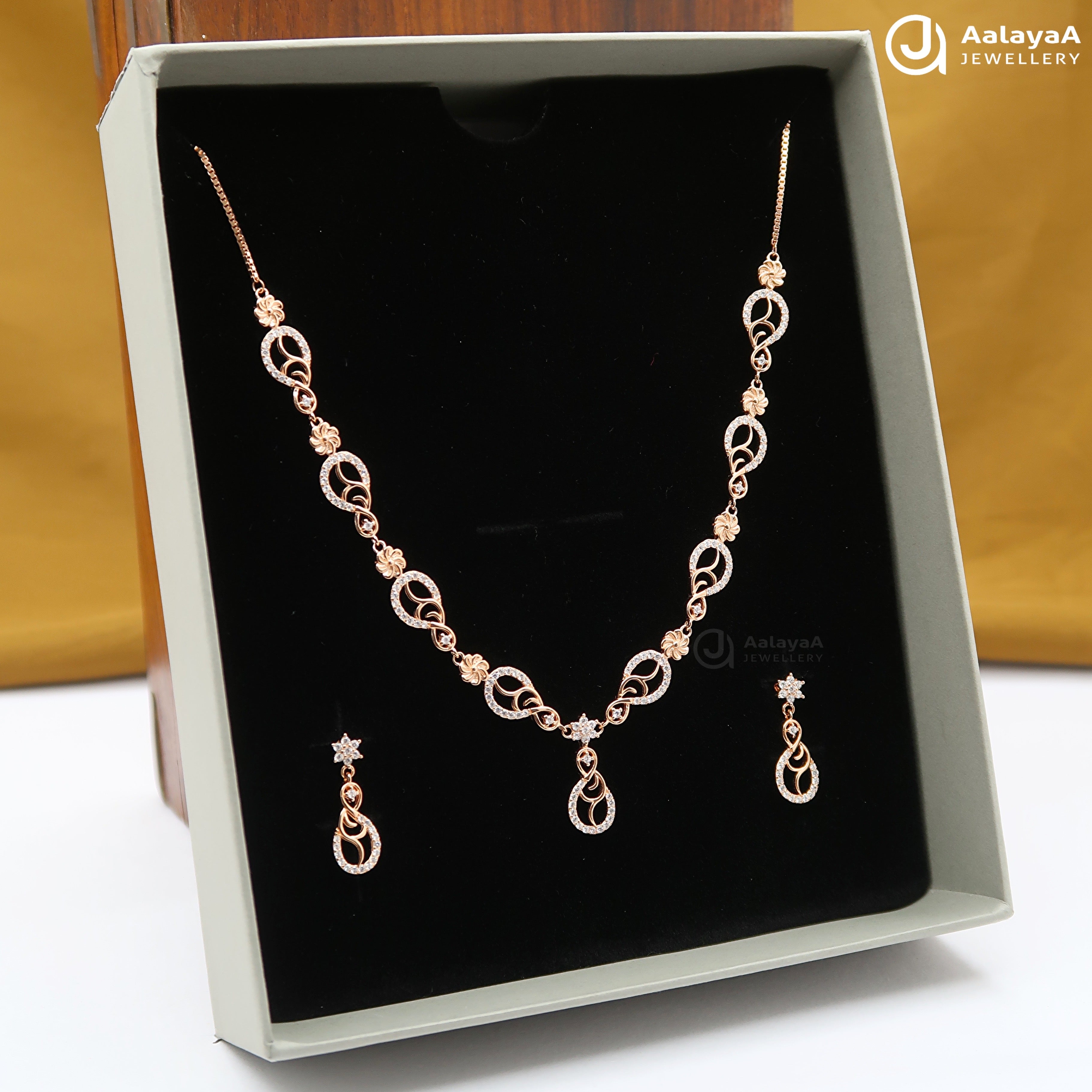 Silver Rose Gold Enchanted Petals Necklace Set