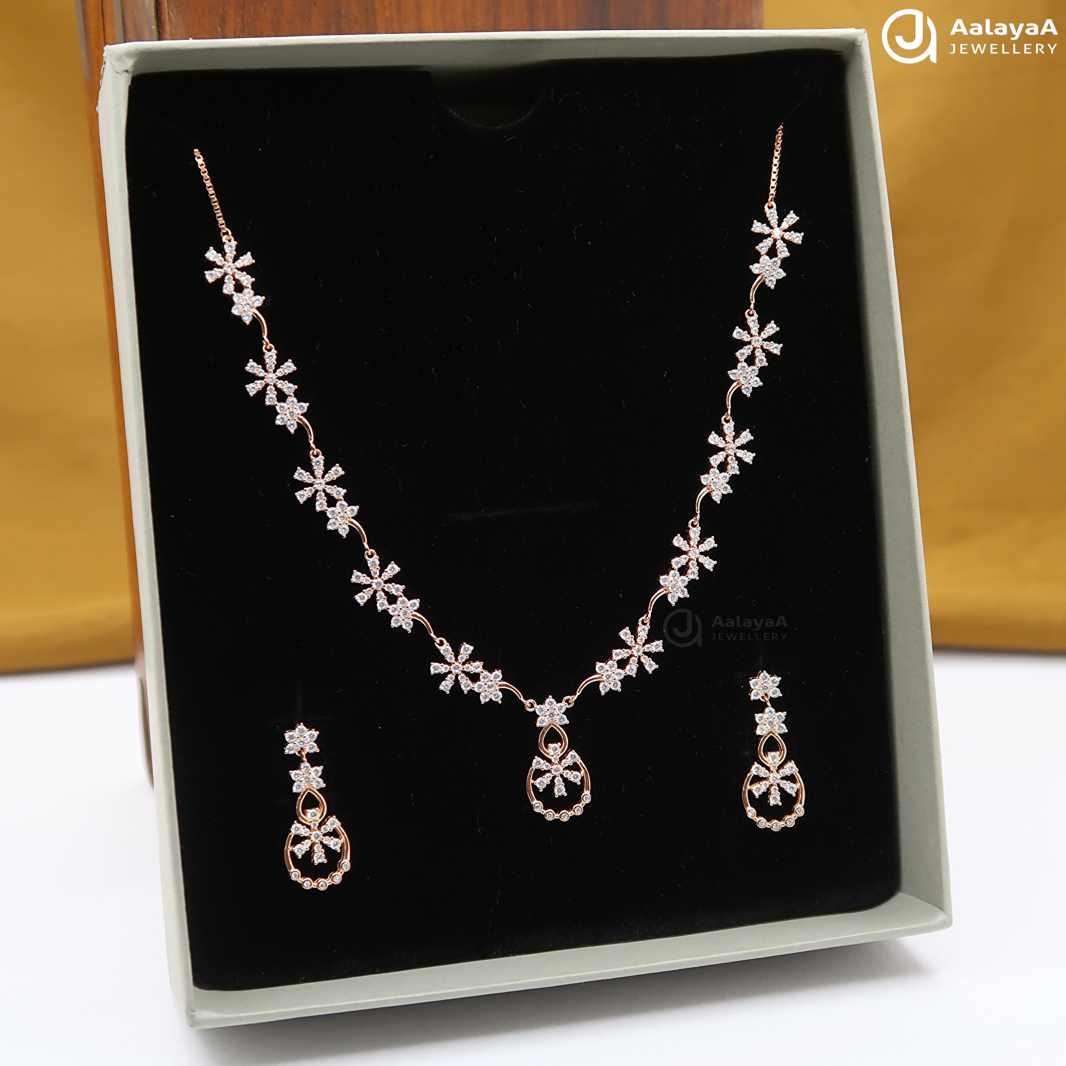Silver Rose Gold Bloom Royale Necklace Set