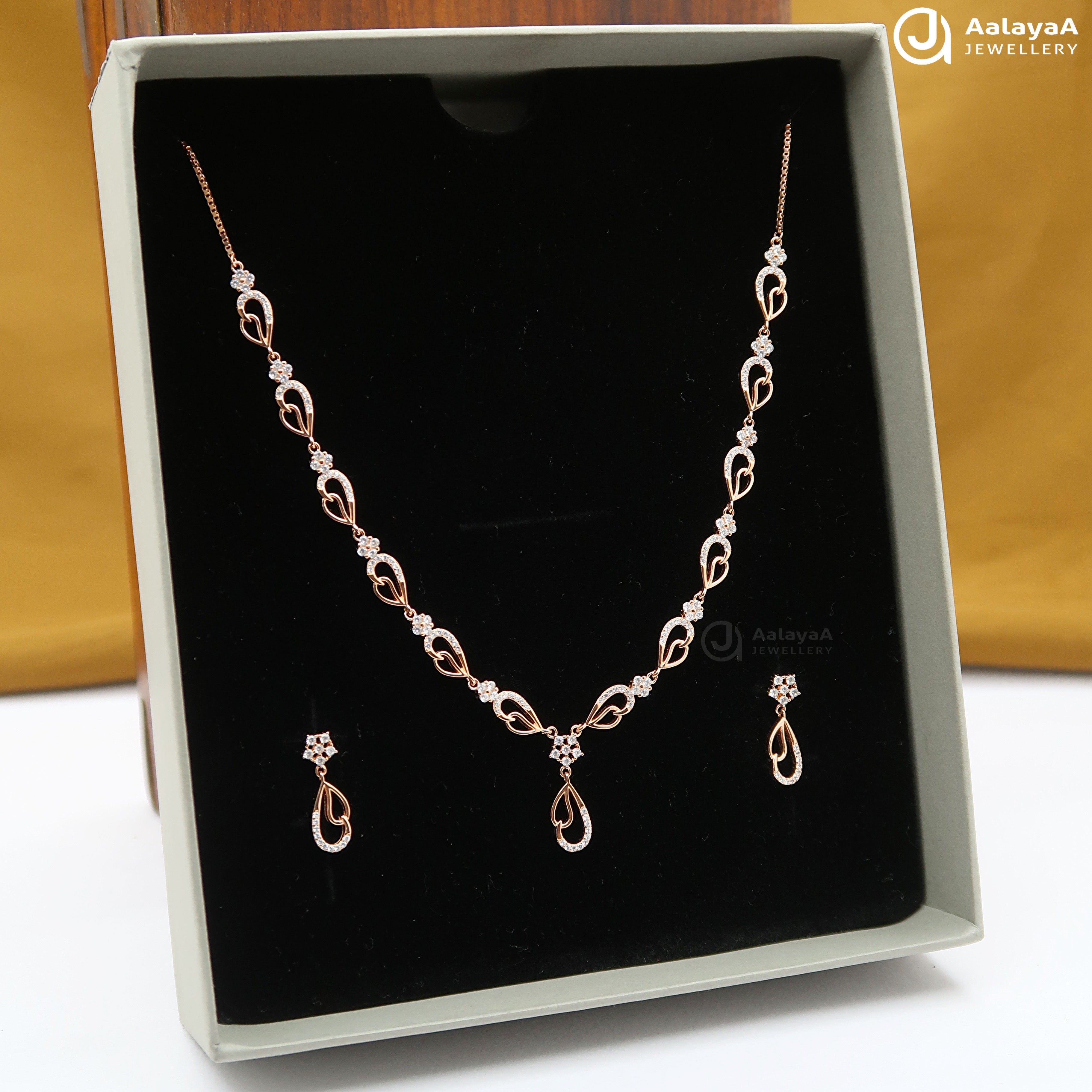 Silver Rose Gold Empress Teardrop Necklace Set