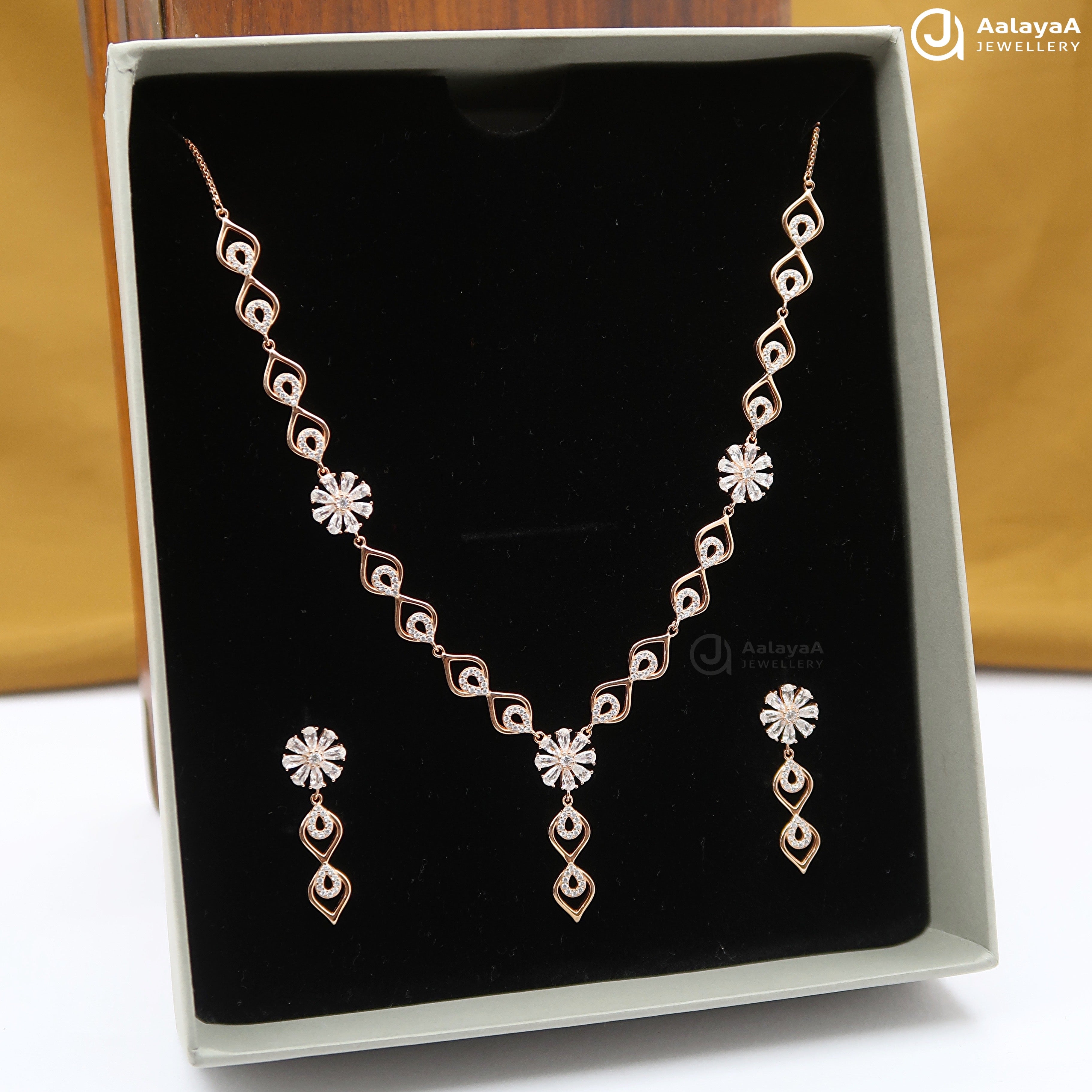Silver Rose Gold Nature's Spark Necklace Set