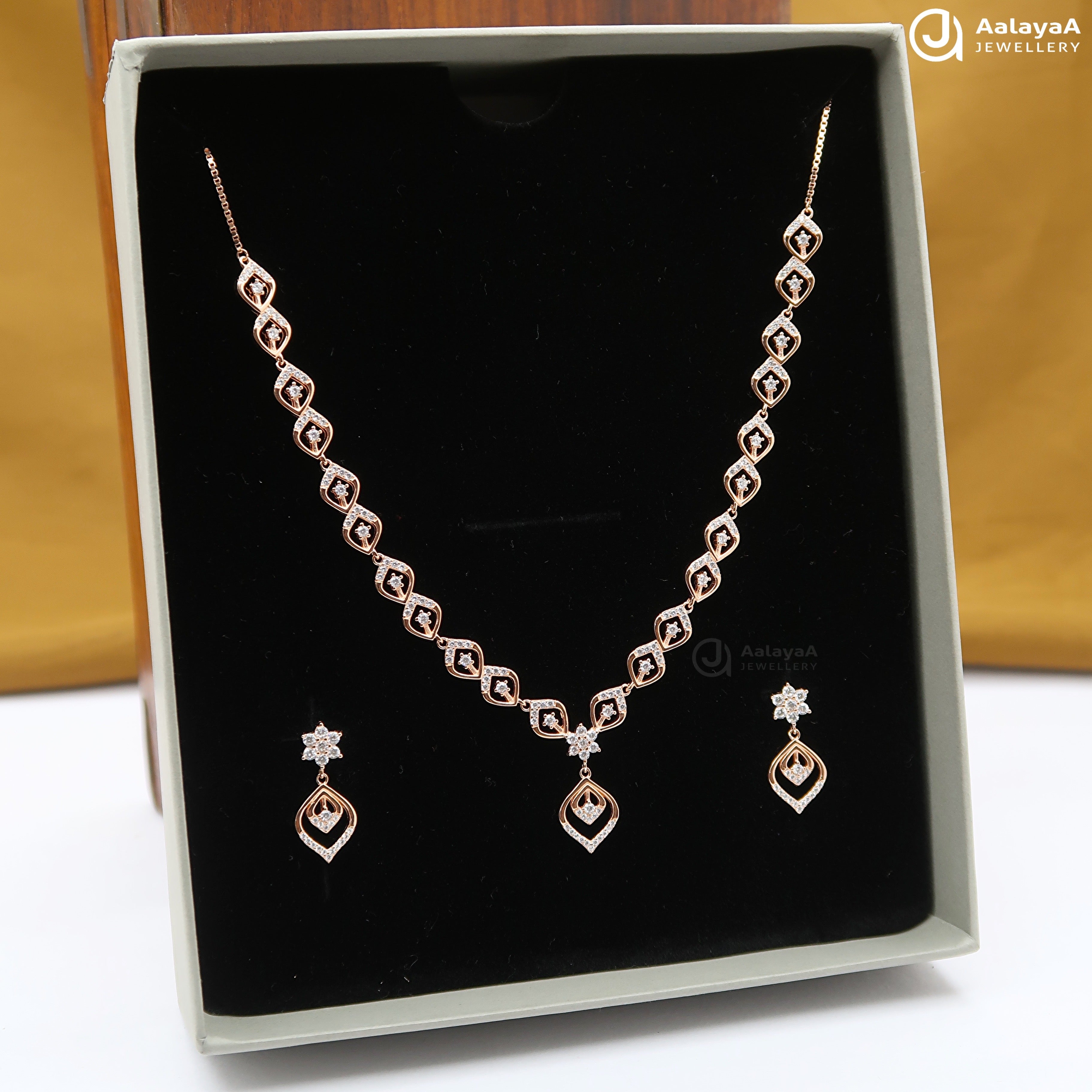 Silver Rose Gold Aurora Drop Necklace Set