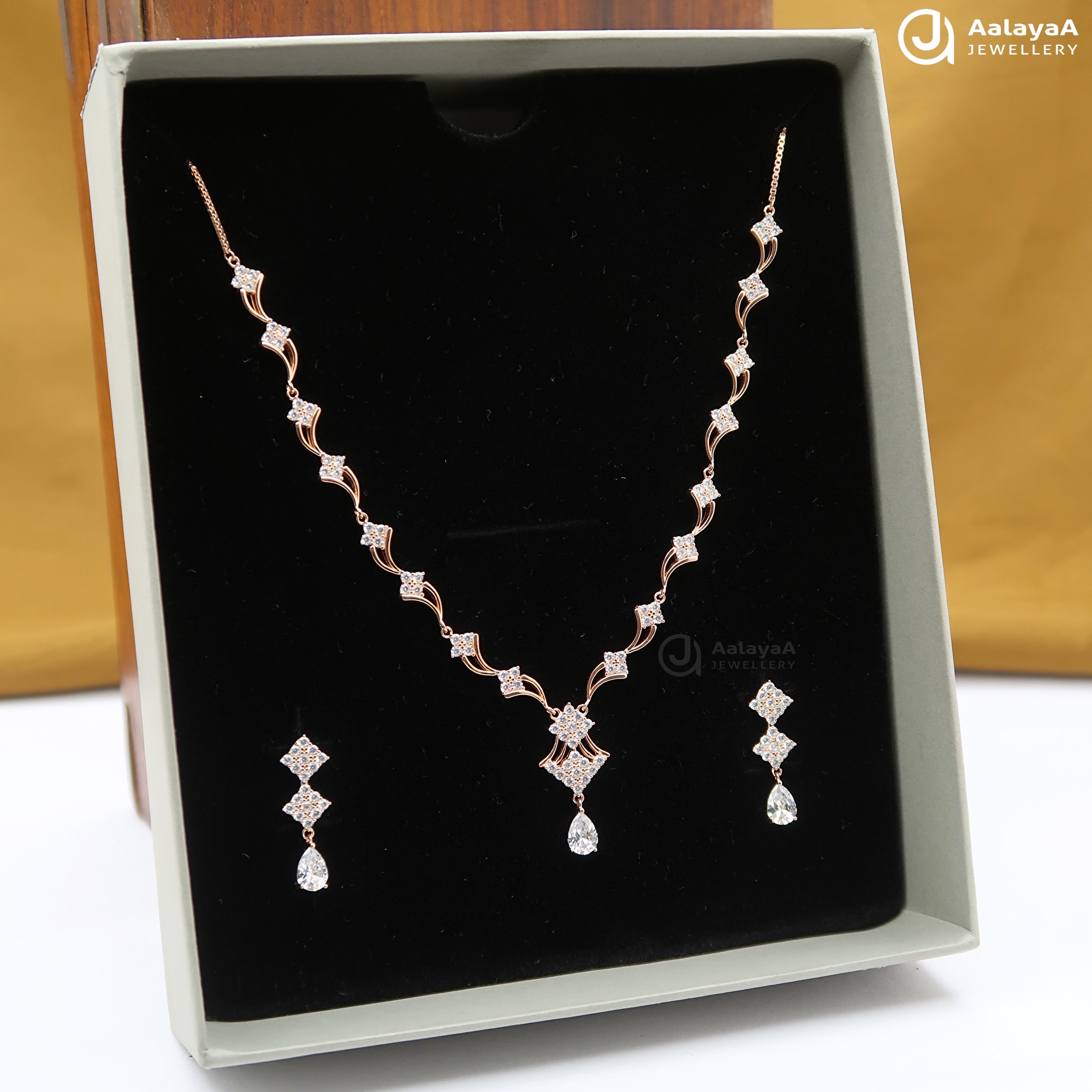 Silver RoseGold Diamond Dew Necklace