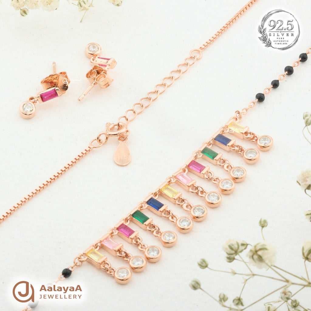 Silver Rosegold Aurora Prism Drop Necklace Set