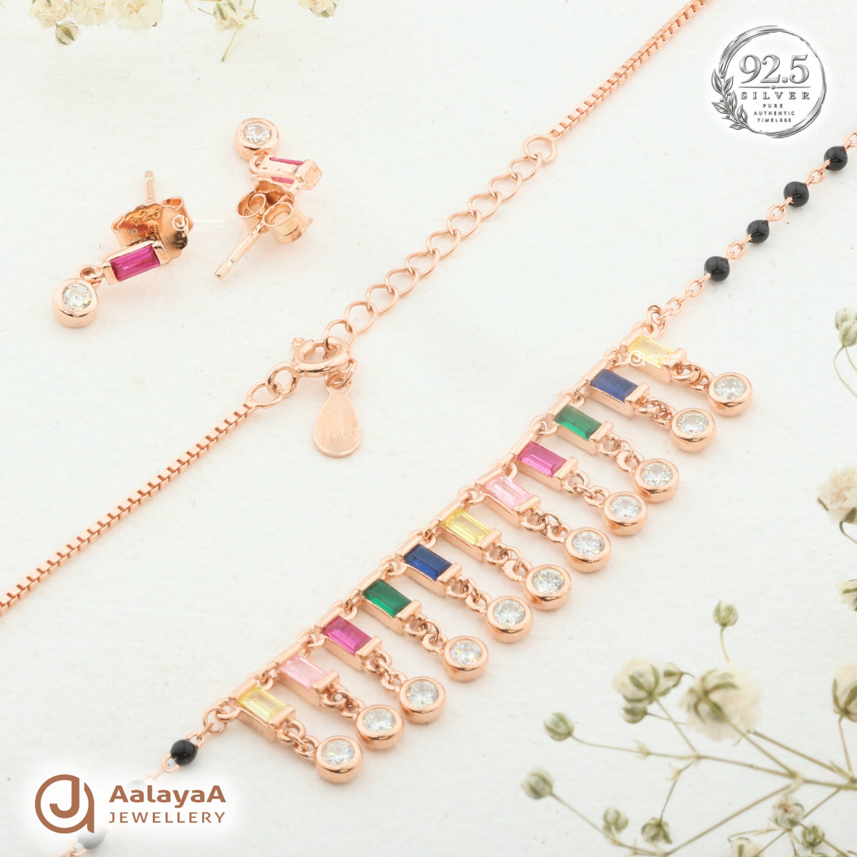 Silver Rosegold Aurora Prism Drop Necklace Set