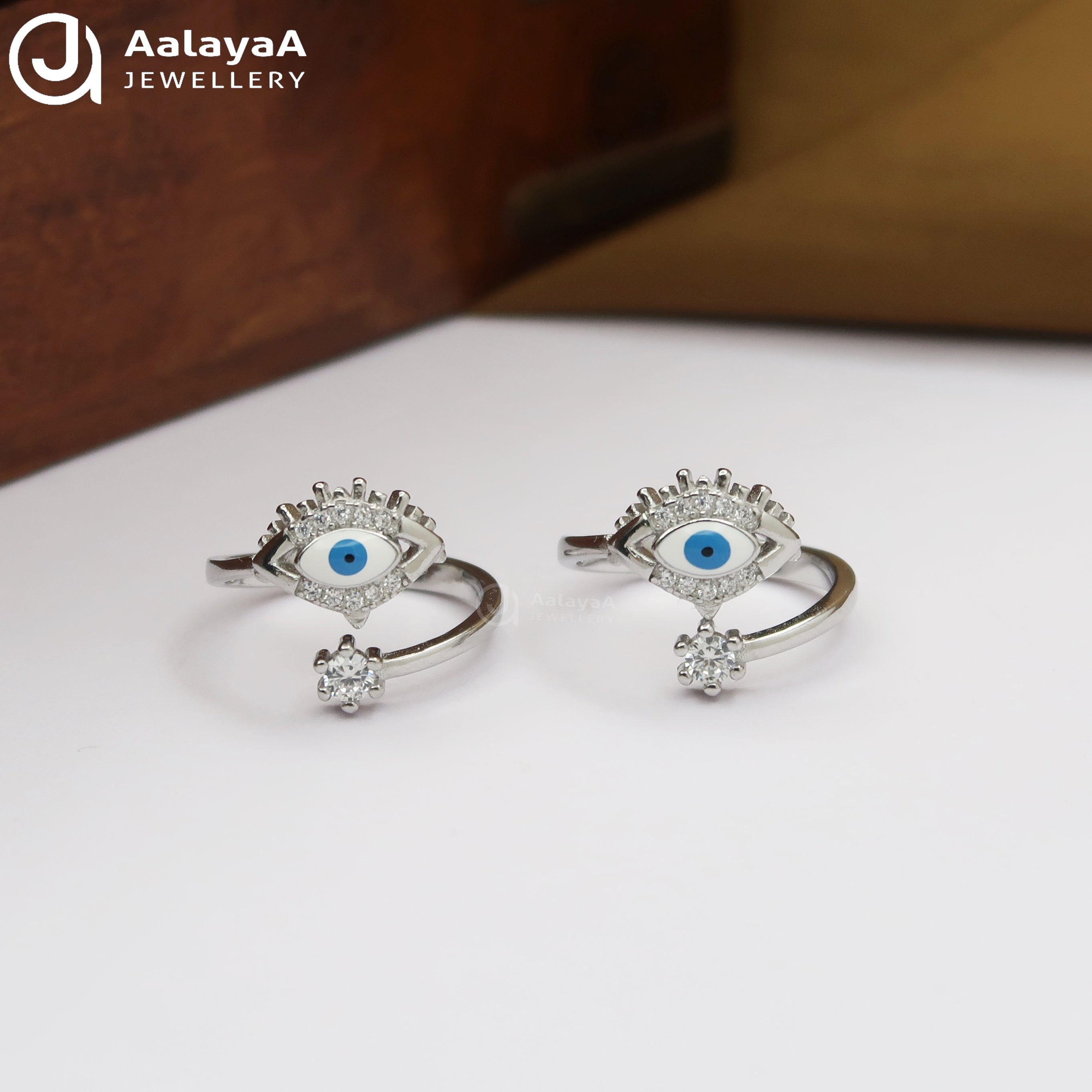 Silver Blue Eye Charm Toe Ring