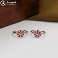 Silver Enamel Ruby Bloom Toe Ring