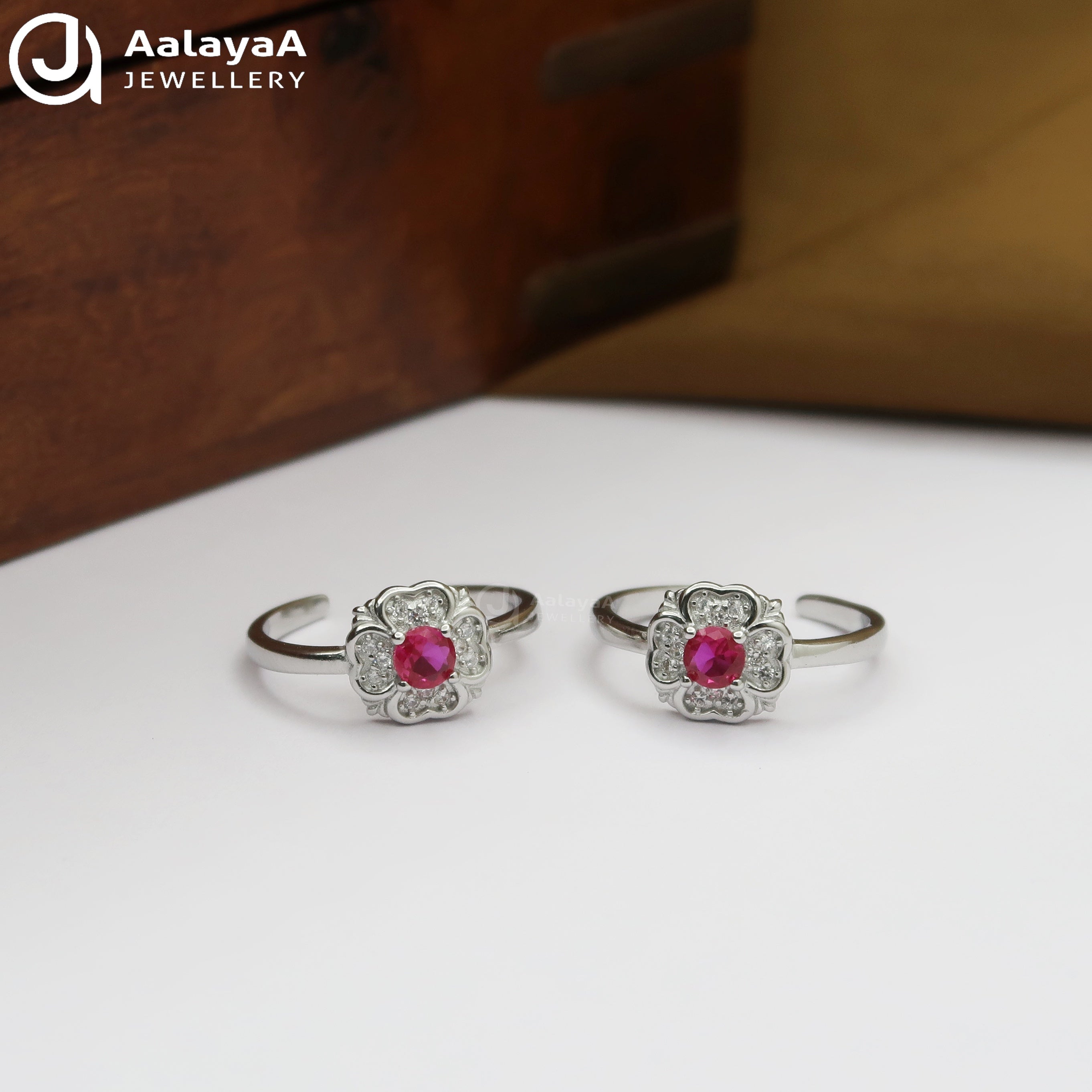 Silver Ruby Bloom Toe Ring