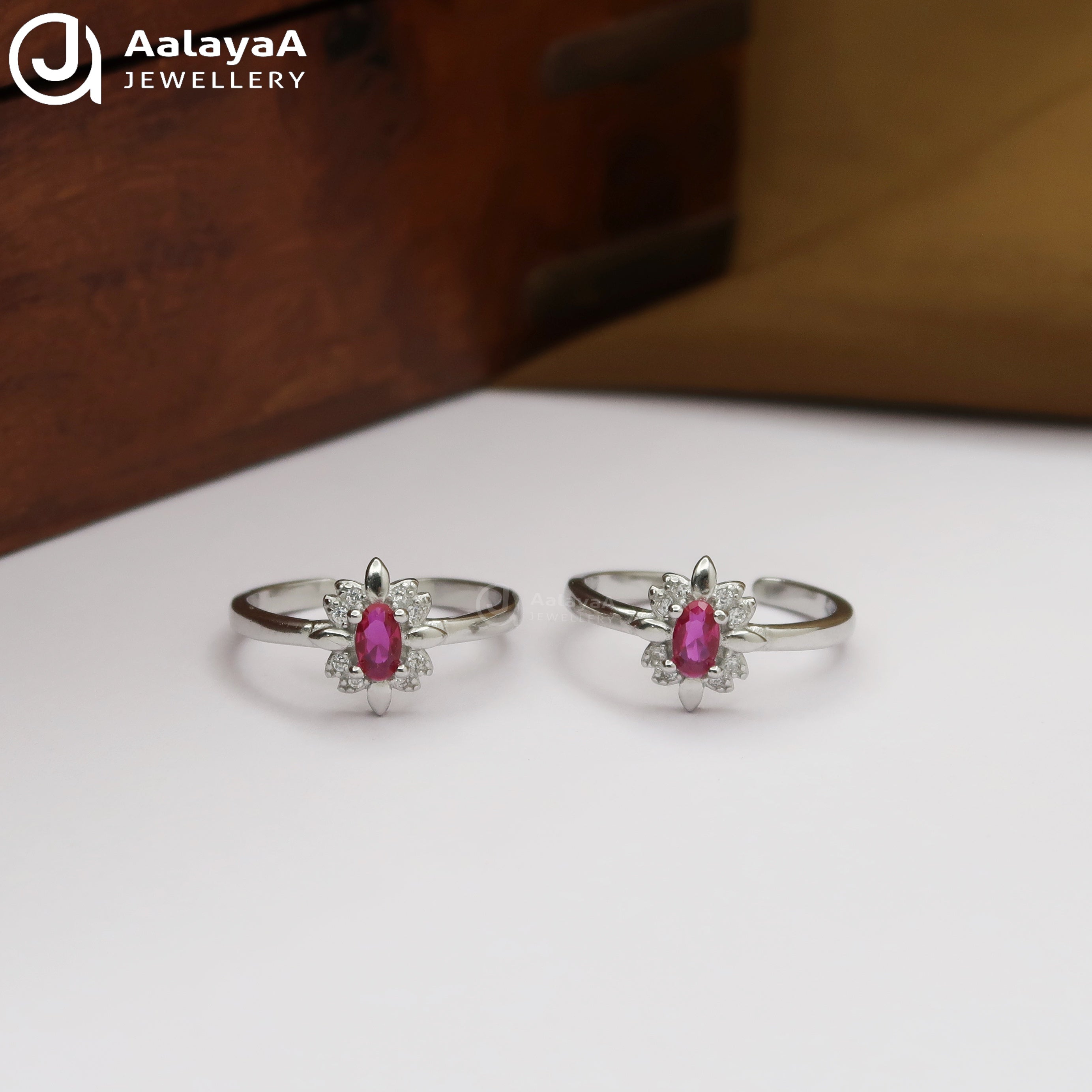 Silver Ruby Lilly Toe Ring