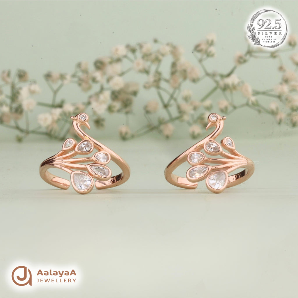 Silver Rosegold Peacock Grace Toe Ring