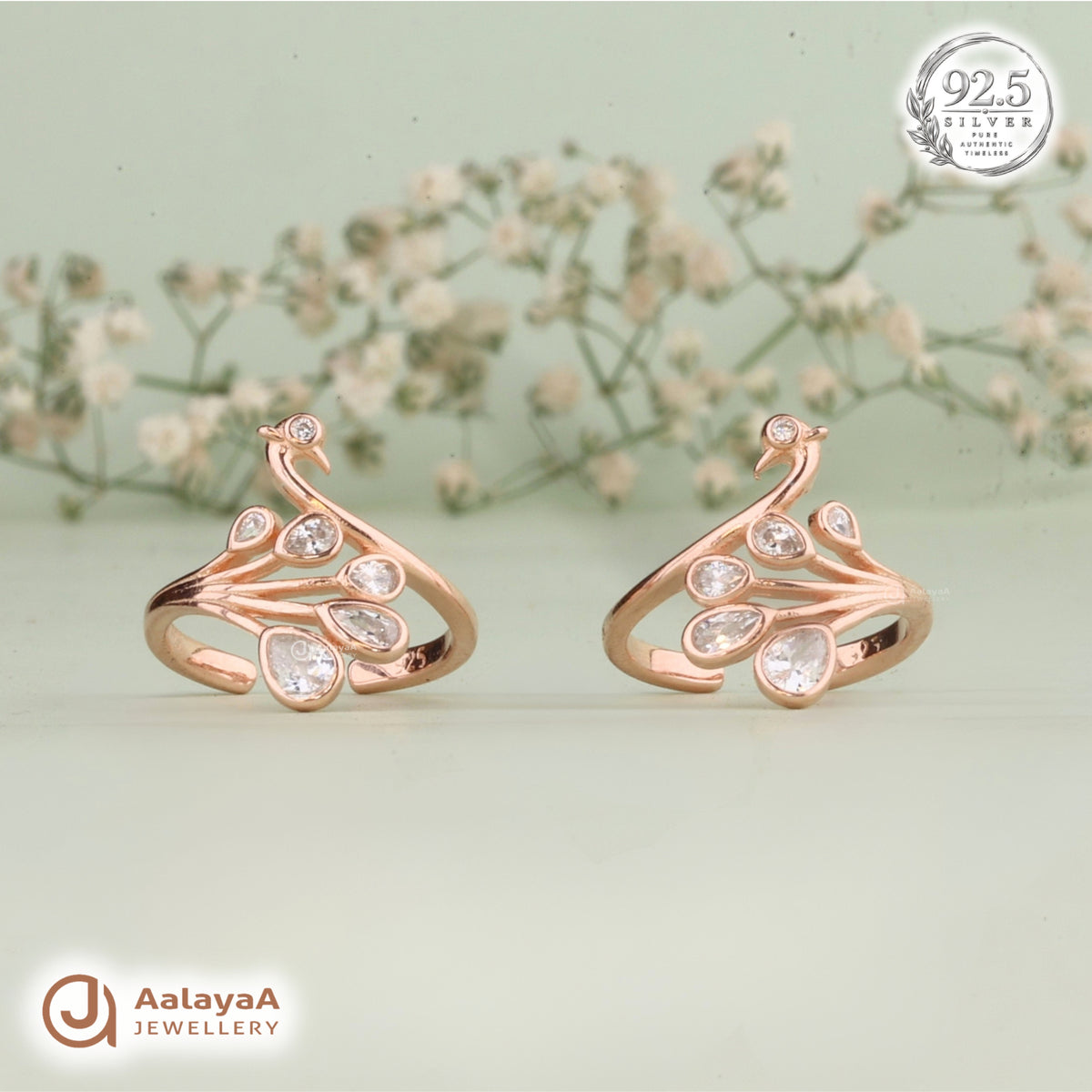 Silver Rosegold Peacock Grace Toe Ring