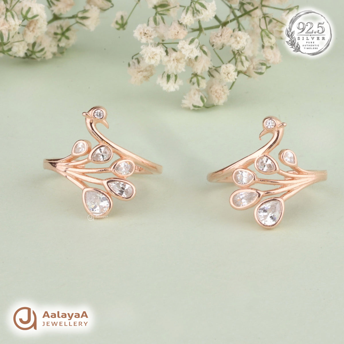 Silver Rosegold Peacock Grace Toe Ring