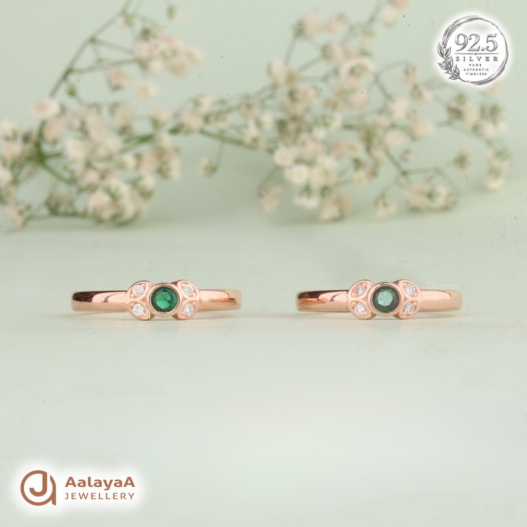 Silver Rosegold Emerald Halo Toe Ring