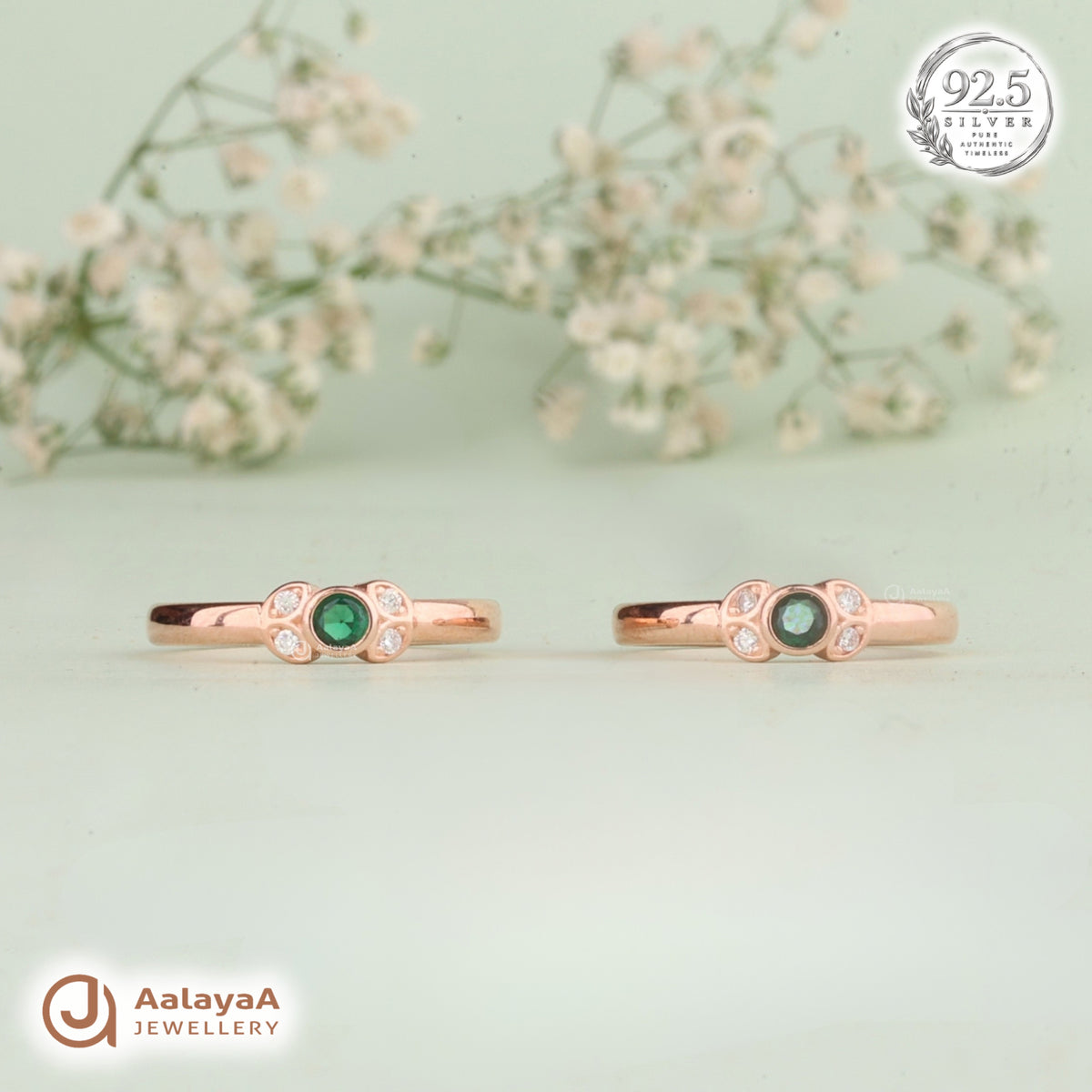 Silver Rosegold Emerald Halo Toe Ring