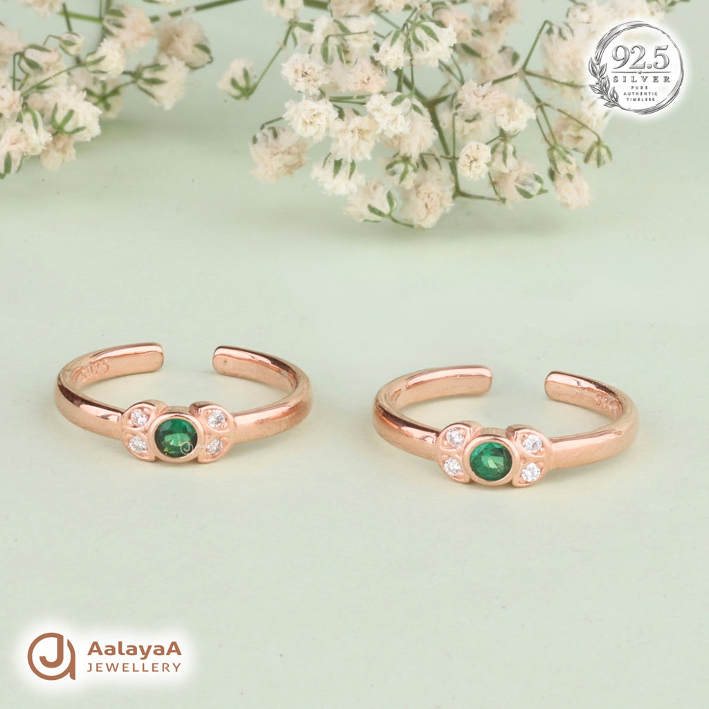 Silver Rosegold Emerald Halo Toe Ring