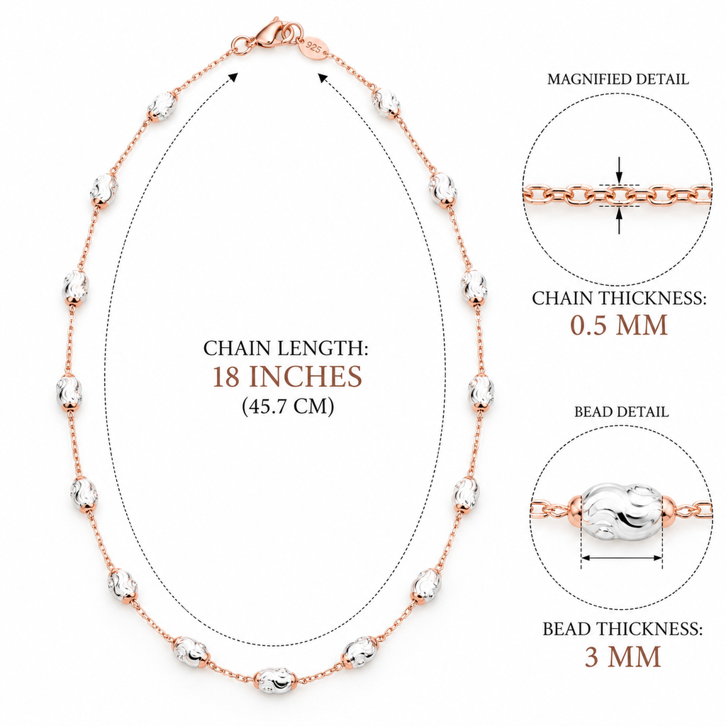 Silver Rosegold Swirl Oval Station Chain