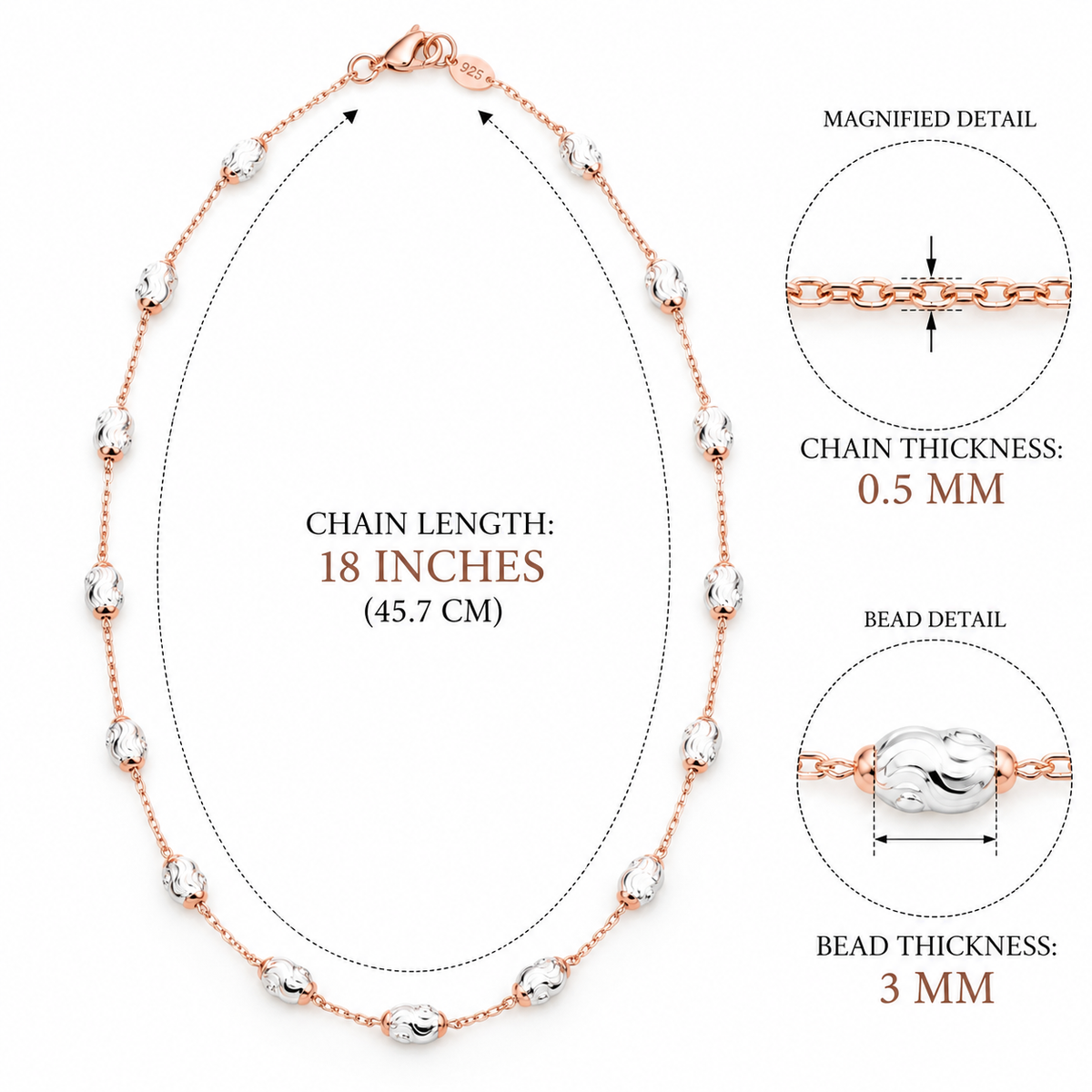 Silver Rosegold Swirl Oval Station Chain
