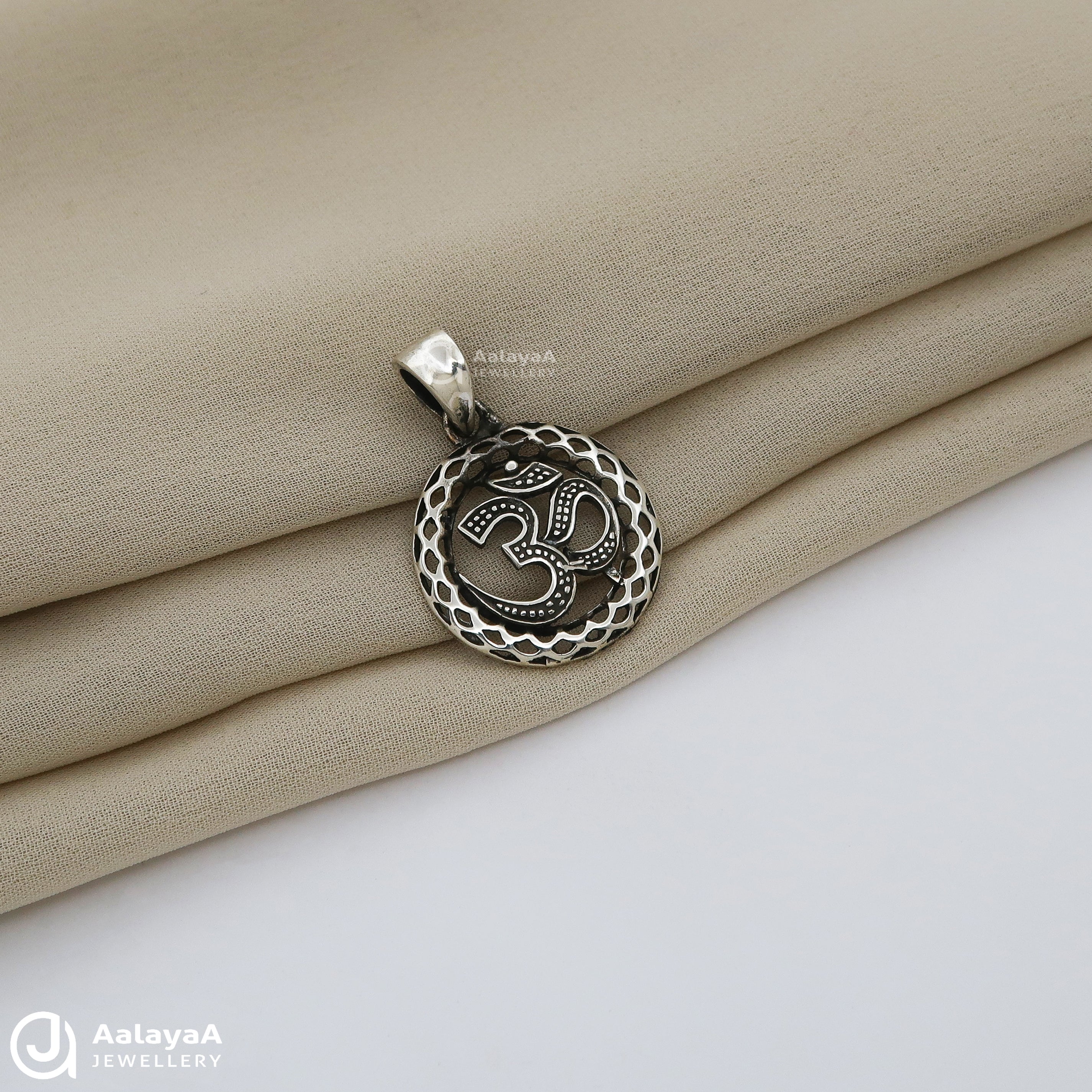 Oxidised Silver Round Shaped Ohm Pendant