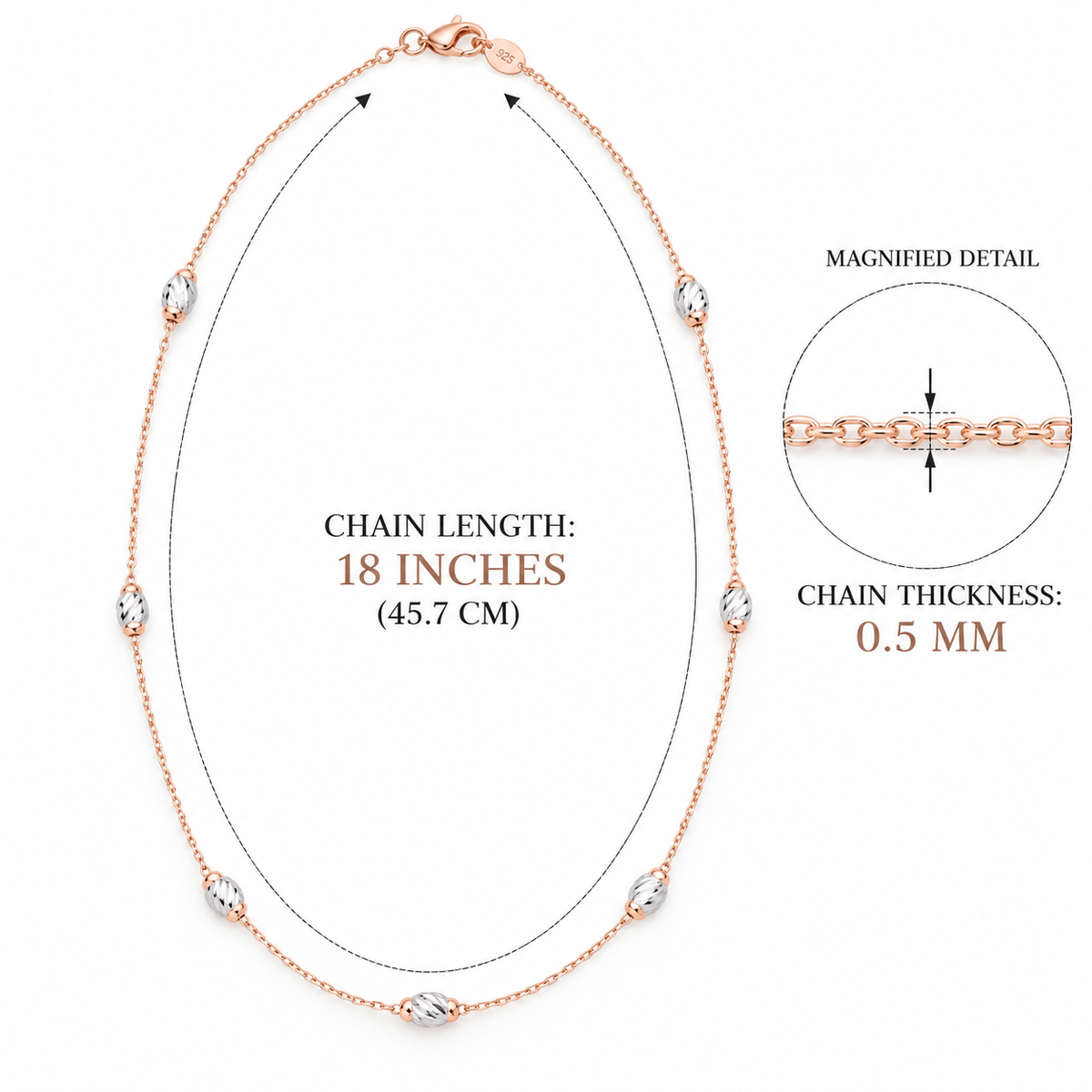 Silver Rosegold Faceted Oval Station Chain