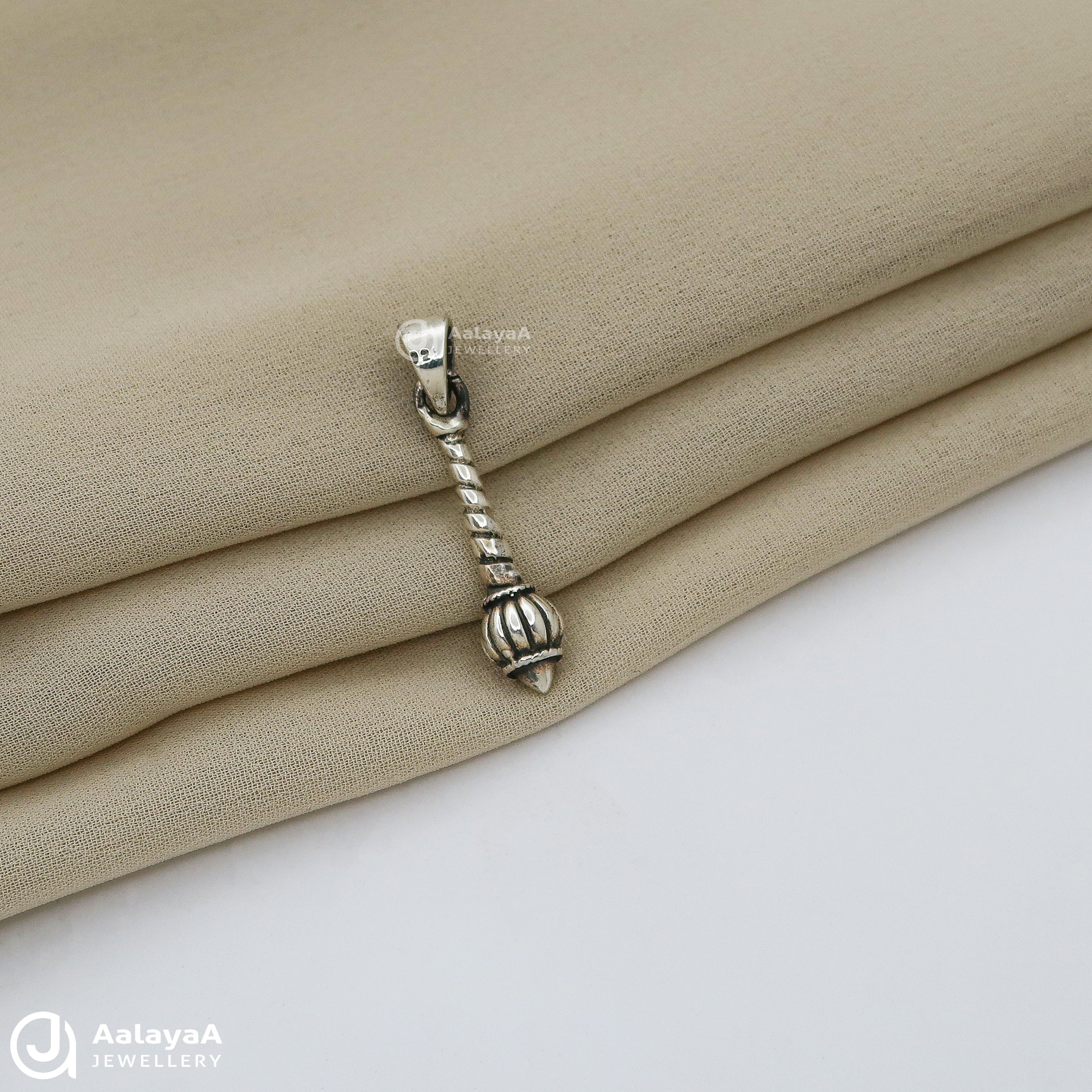 Oxidised Silver Hanuman Gada Pendant